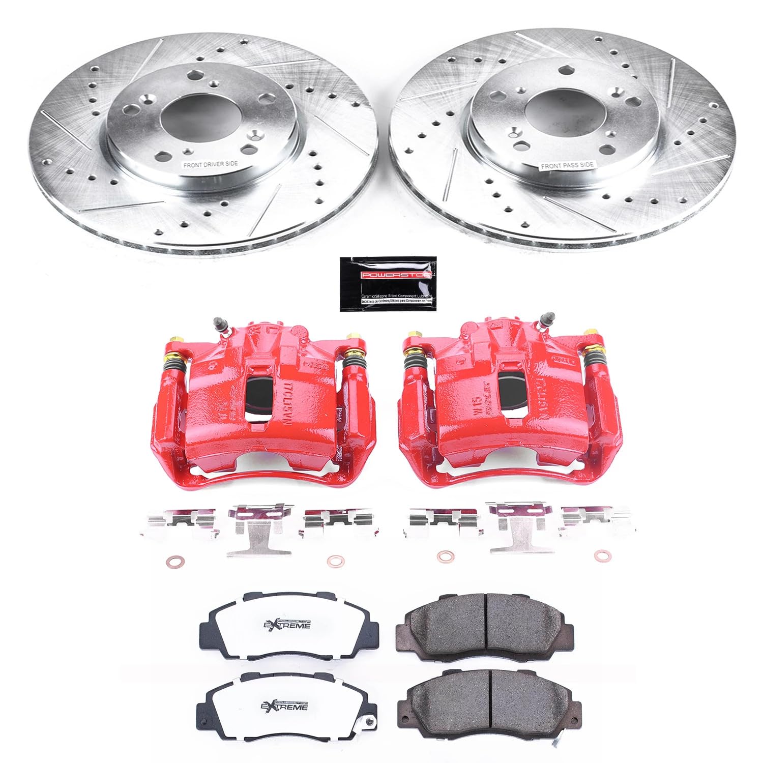 Power Stop Z26 KC1041-26 Street Warrior Front Caliper Kit-Drilled/Slotted Rotors, Carbon Ceramic Brake Pads & Calipers For Honda Accord 1998-2002 [Model Specific]