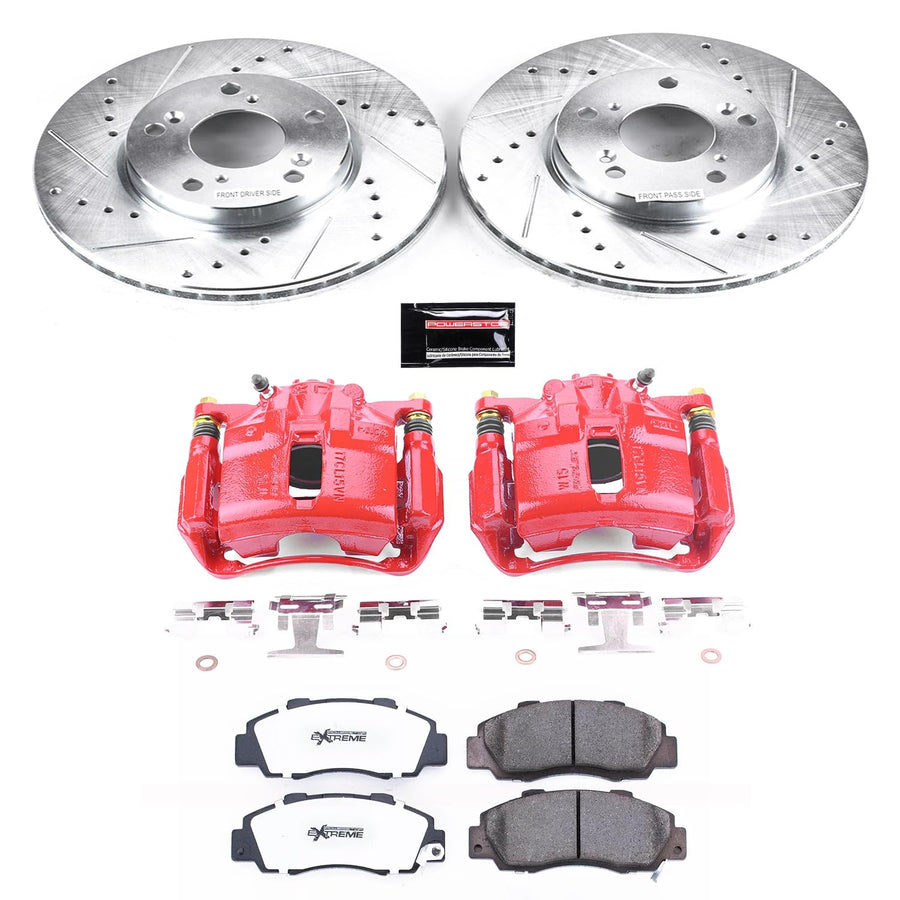 Power Stop Z26 KC1041-26 Street Warrior Front Caliper Kit-Drilled/Slotted Rotors, Carbon Ceramic Brake Pads & Calipers For Honda Accord 1998-2002 [Model Specific]