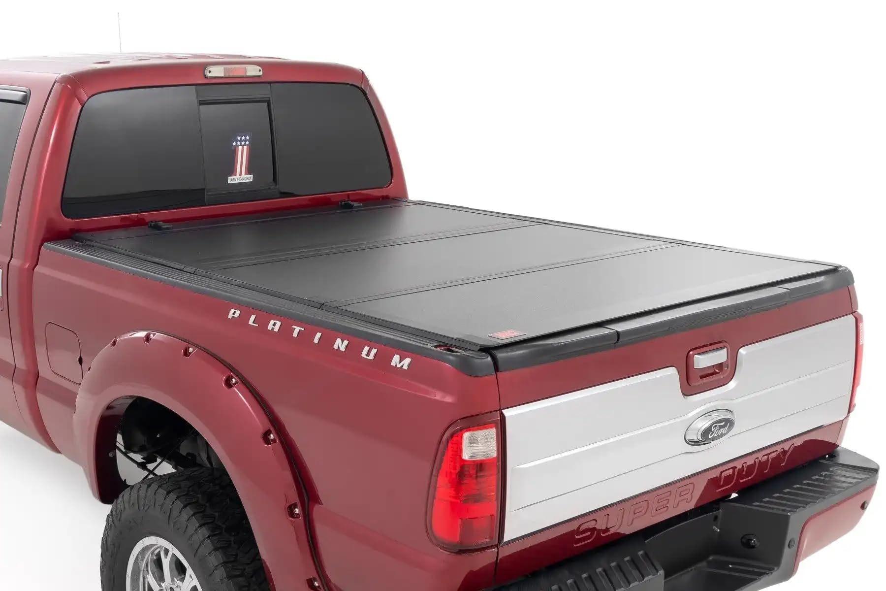 Rough Country Hard Tonneau Cover Tri-Fold for Ford F-250/F-350 Super Duty (1999-2016) - Aluminum Flip-Up Folding Bed Cover, Fits 6'10 (81.0-82.4") Bed