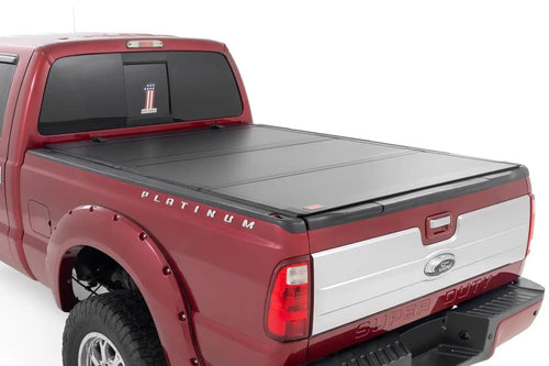 Rough Country Hard Tonneau Cover Tri-Fold for Ford F-250/F-350 Super Duty (1999-2016) - Aluminum Flip-Up Folding Bed Cover, Fits 6'10 (81.0-82.4") Bed