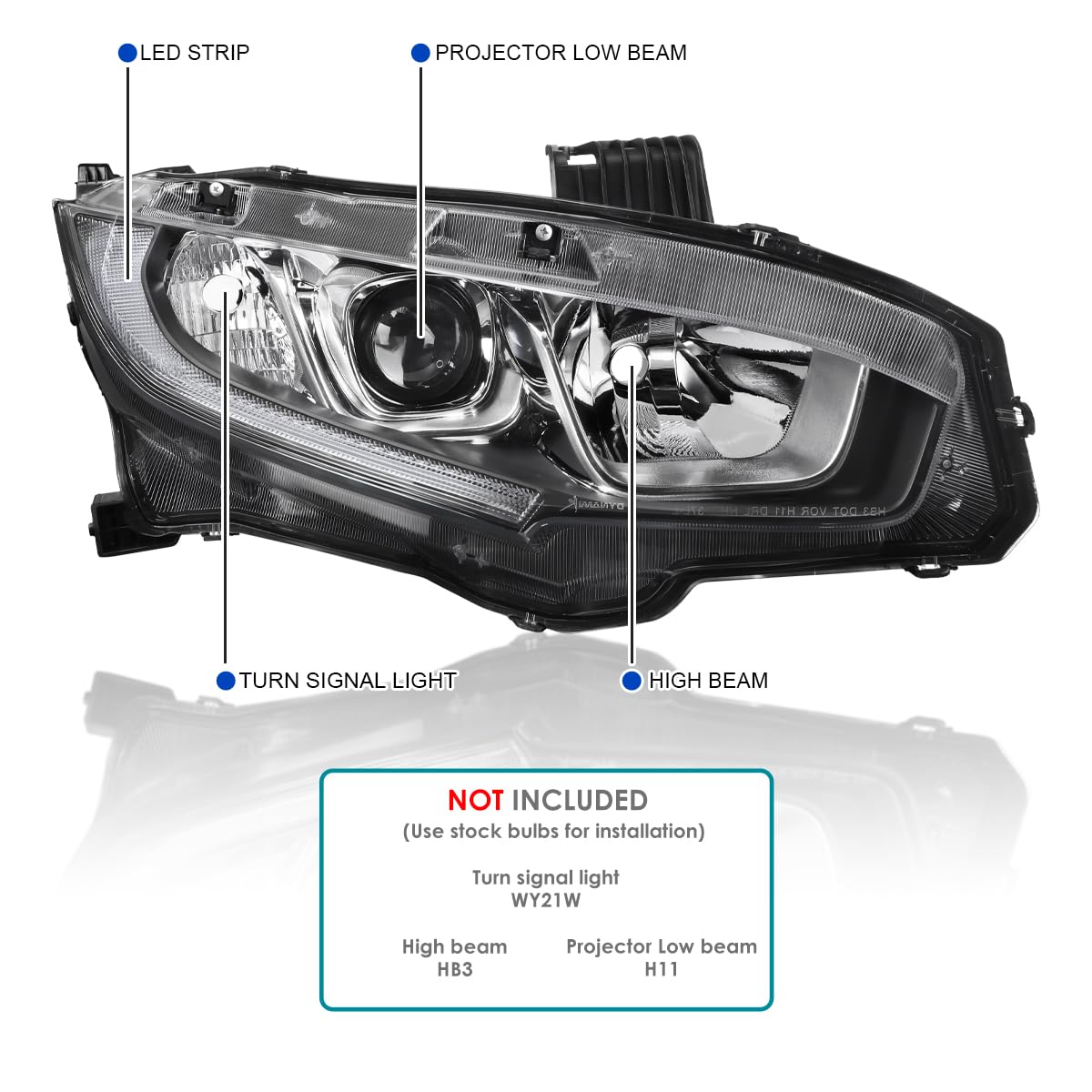 Honda Civic SPEC-D TUNING Headlight OE Halogen/Model ONLY-CHRM HOUSING CLR Lens