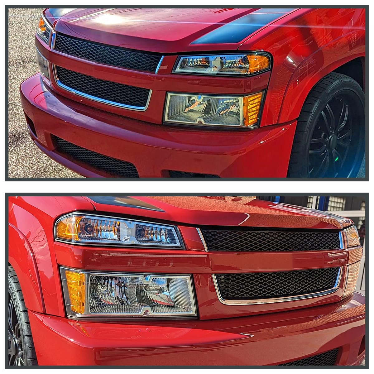 Chrome Housing Clear Lens Headlights + Bumper Lights SPEC-D TUNING Compatible with 2004-2012 Chevy Colorado, GMC Canyon, L+R Pair Head Light Lamp Assembly