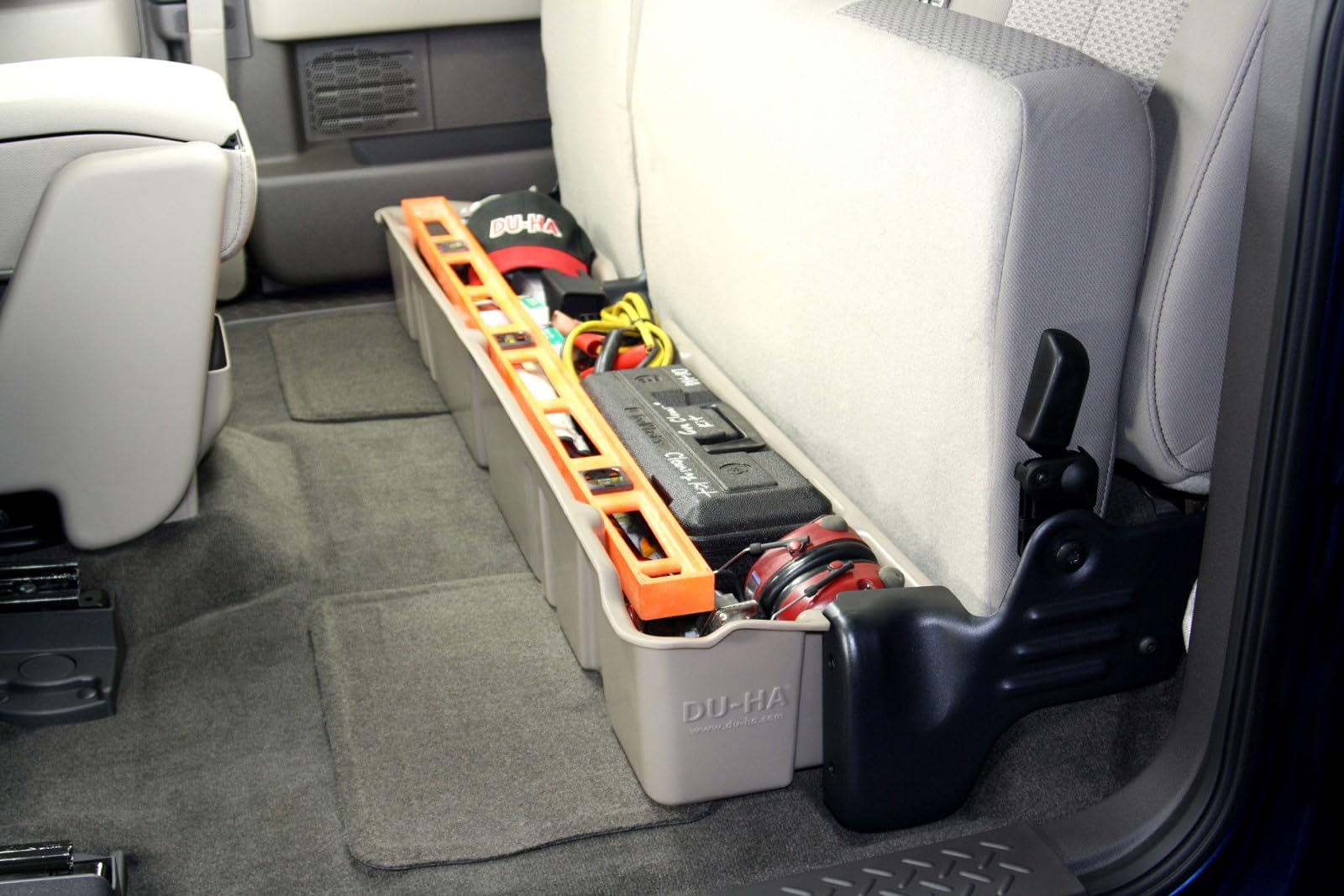 Under Seat Storage DuHa 20071 fits 2009-2014 F150 SuperCab without Factory Subwoofer | Black Heavy-Duty Back Seat Organizer | Durable Construction | Includes Dividers