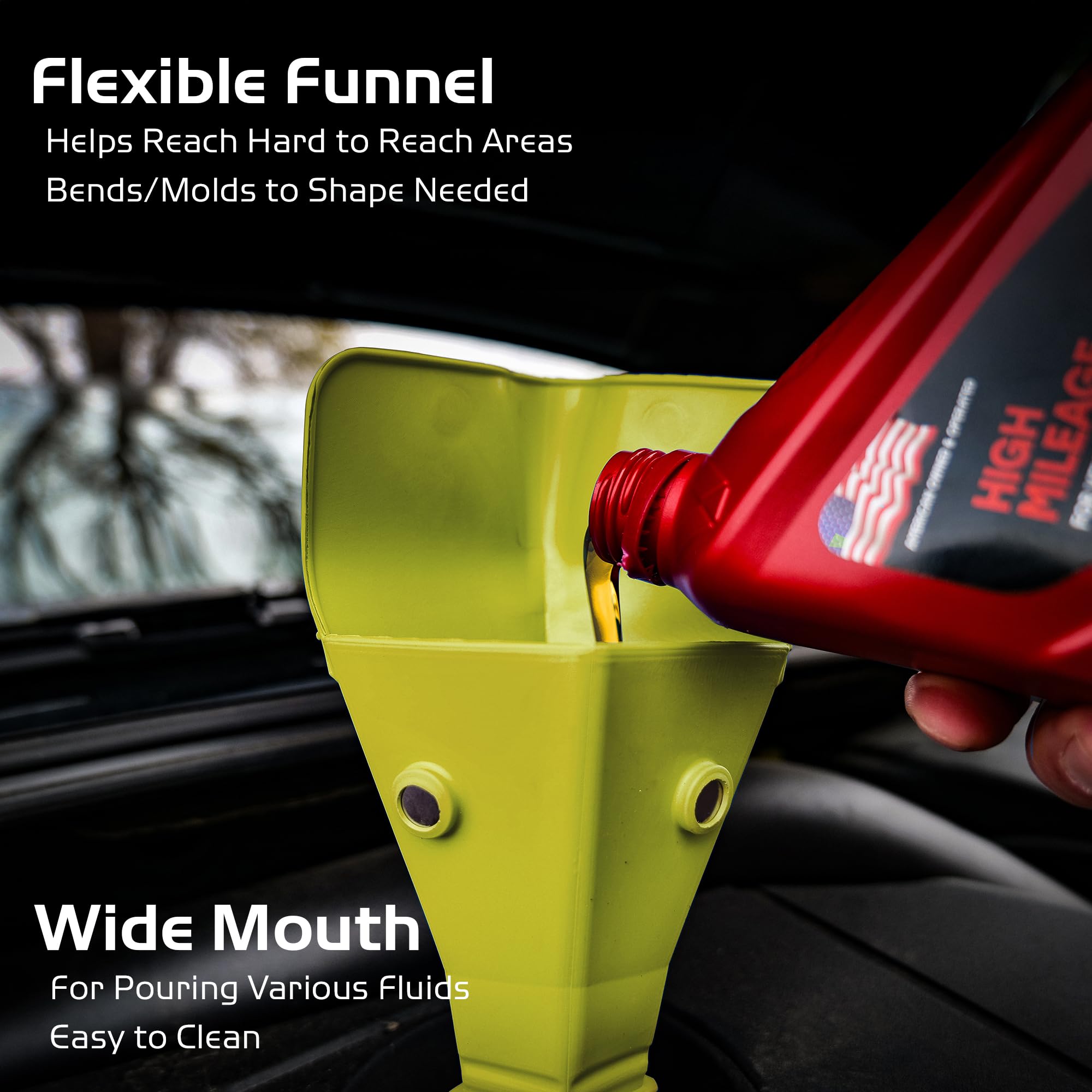 Flex & Fold Caliber, Flexible Funnel for Automotive Use, Medium Funnel for All Purpose Fluid Transfers, Yellow