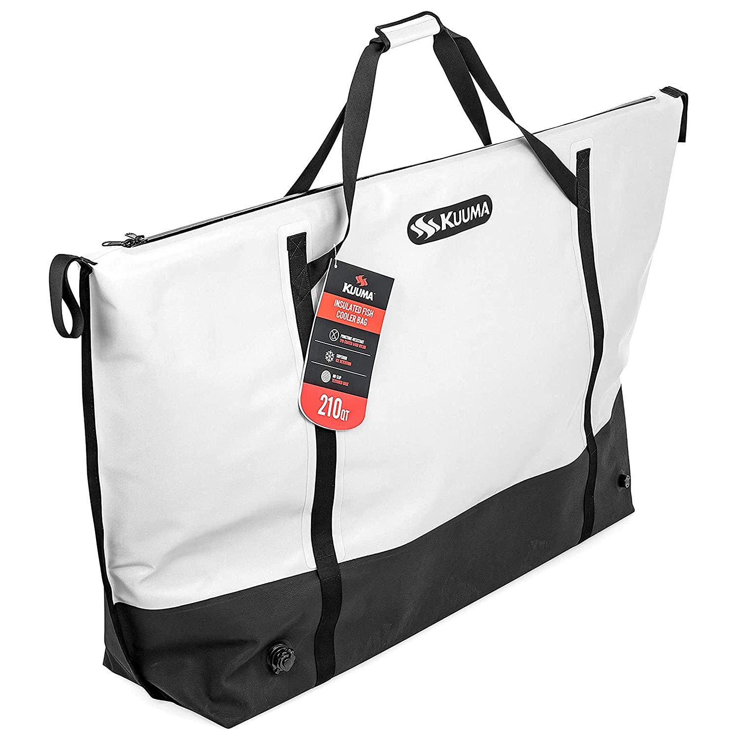 Heavy Duty Kuuma 210 Quart Insulated Fish Bag with Drain Plug (50184), White/Black