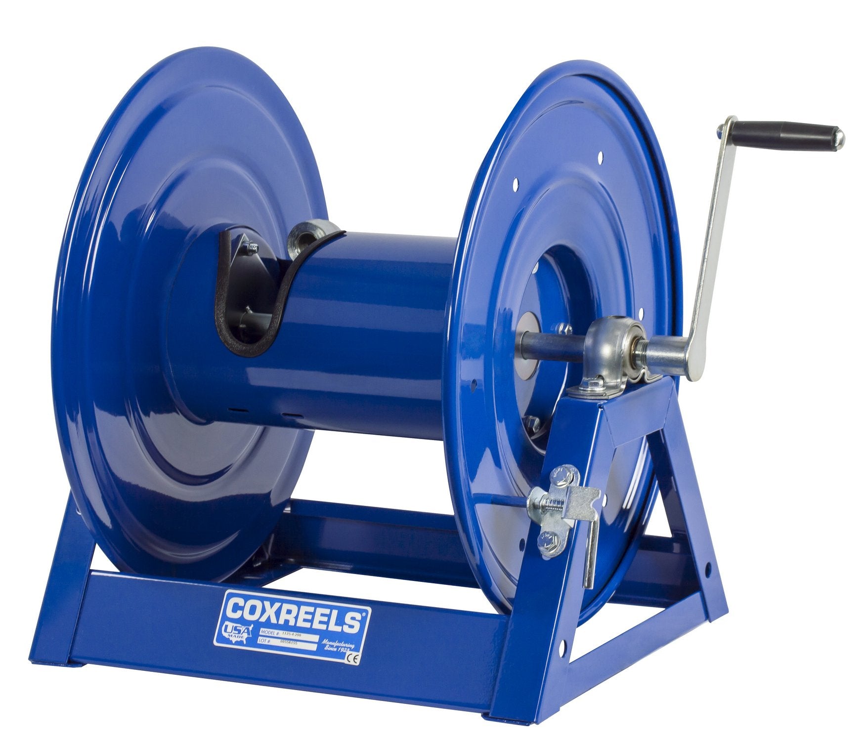 1125-5-100 Coxreels Hand Crank Steel Hose Reel, 1125 Series – ¾” x 100’, 3,000 PSI - Heavy Duty All Welded Steel A Frame - Adjustable Tension Break – Made in the USA, Blue