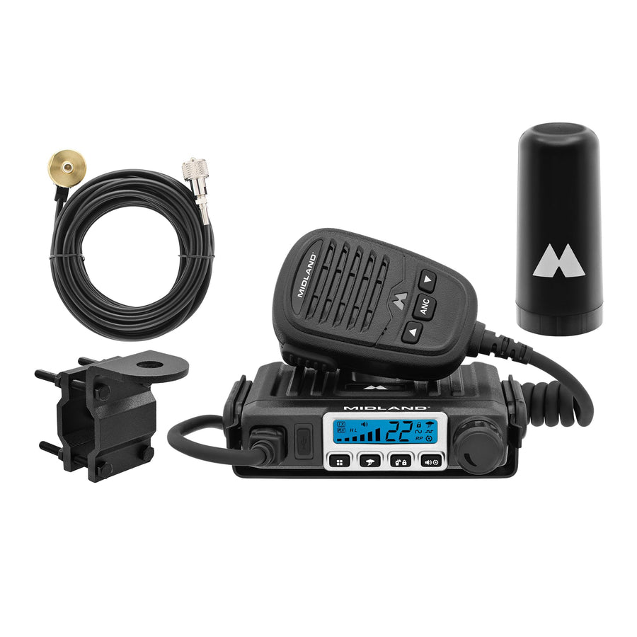 MXT115AGVP3 – Midland 15 Watt GMRS MicroMobile Two Way Radio - Off Roading Outdoor Farm Radio - Extended Range 3dB gain Ghost Antenna, Antenna Cable, Mounting Bracket - Farm Tractor Bundle