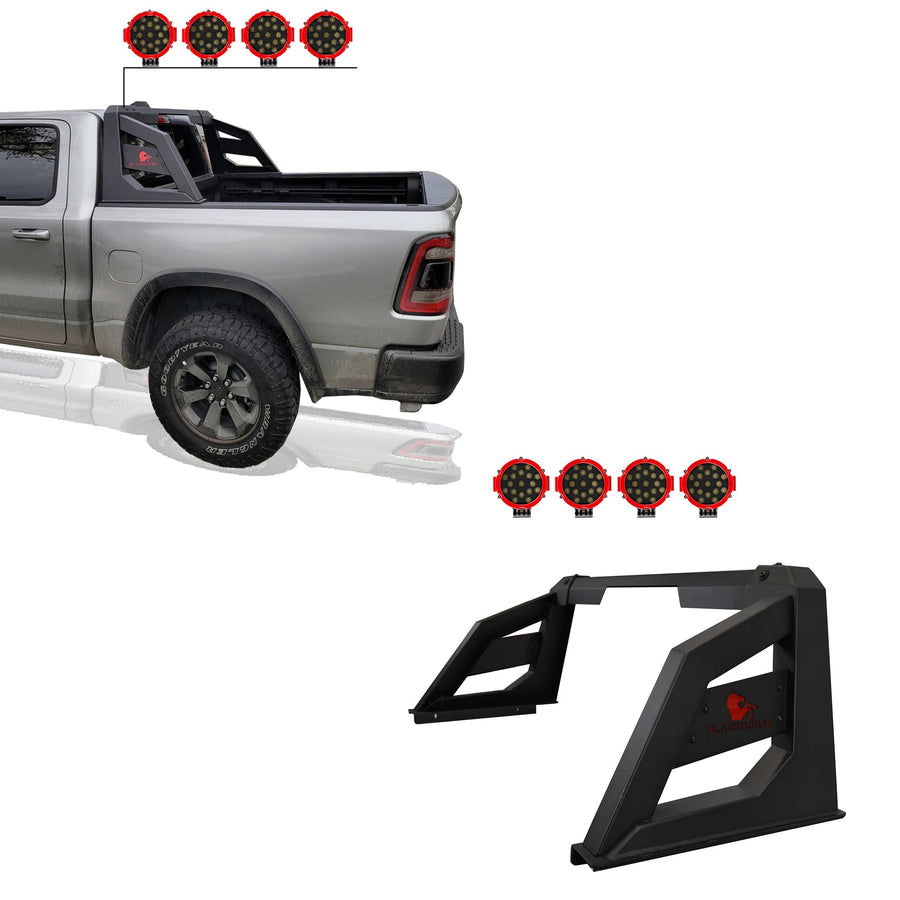 Armour Black Horse Roll Bar Incl. Pair of 7.0" Dia. LED Lights w/Red Trim Rings Matte Black Compatible with 2005-2021 Nissan Frontier-ARB-NIFRB-PLR