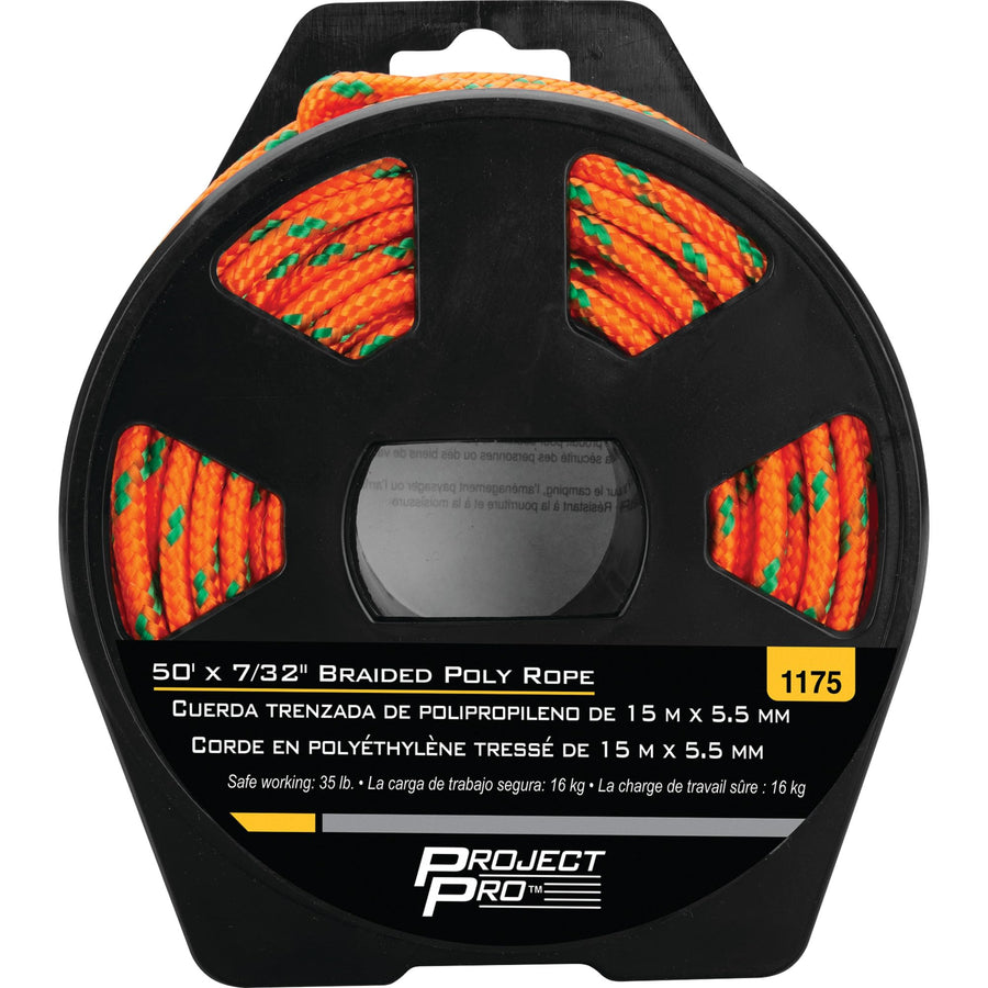 50 ft. Performance Tool 1175 x 7/32 in. Braided Polypropylene Rope, Reel Included, Orange