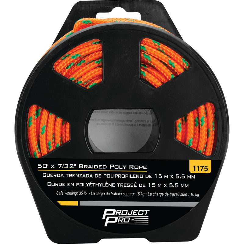 50 ft. Performance Tool 1175 x 7/32 in. Braided Polypropylene Rope, Reel Included, Orange
