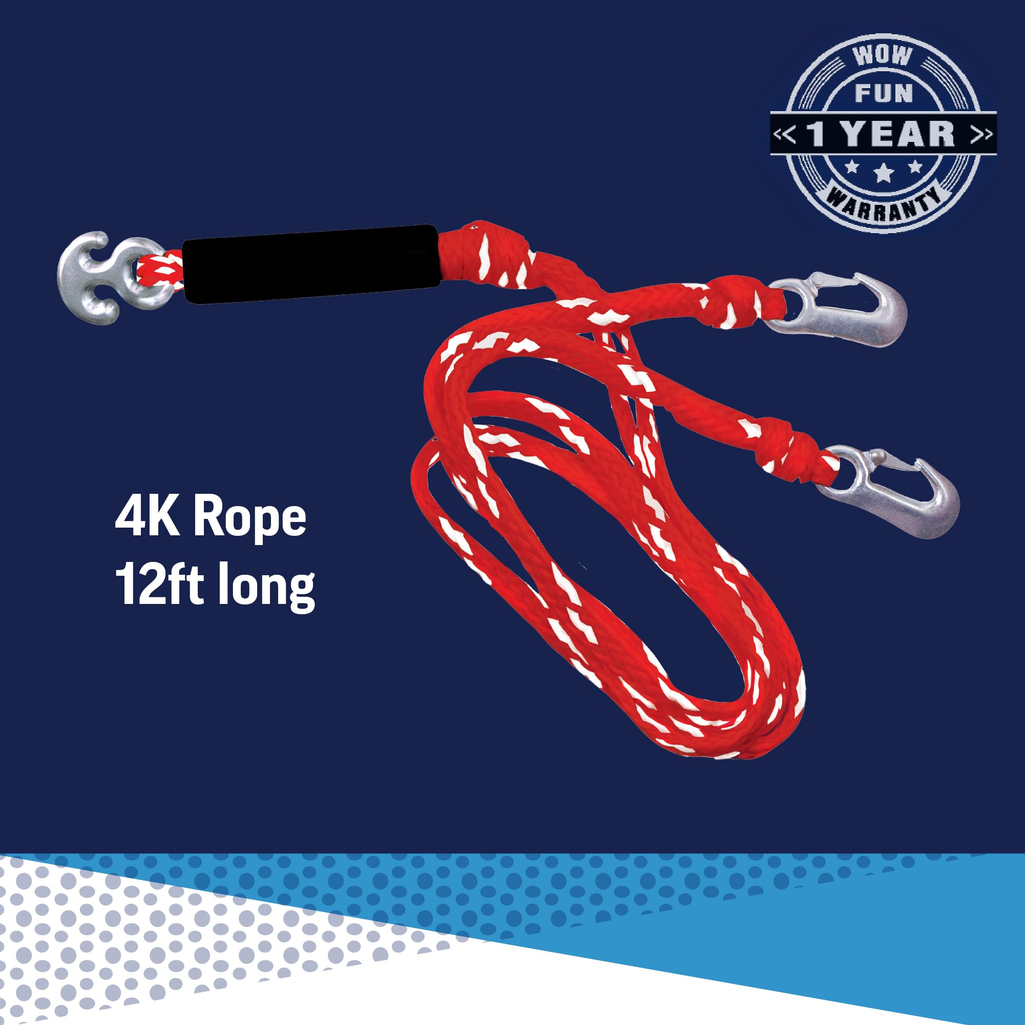 WOW World of Watersports Heavy Duty Red/White 1 2 3 or 4 Person 4K Tow Harness Rope for Boating, 11-3030