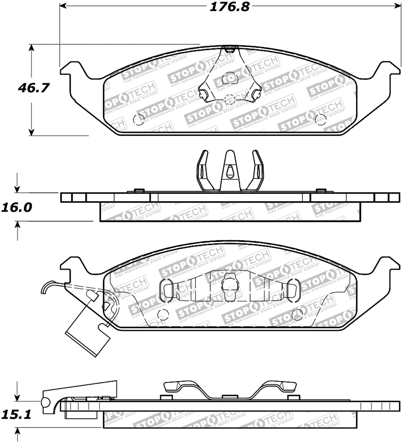 Front StopTech 308.06500 Brake Pads with Shims and Hardware Street