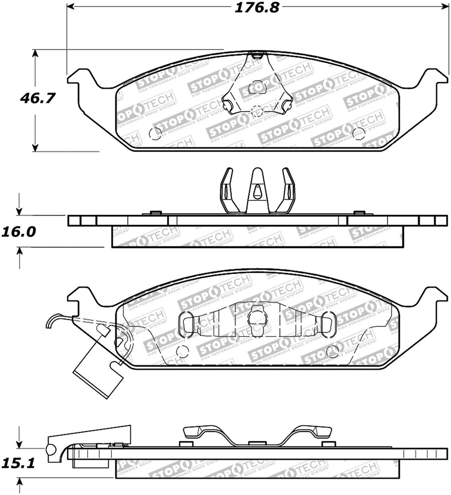 Front StopTech 308.06500 Brake Pads with Shims and Hardware Street