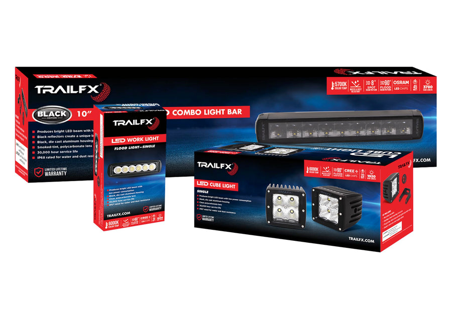 50 Inch Trailfx LED Light Bar 288W Combo Spot Flood Beam 96 CREE LEDs 25920 Raw Lumens, Black Aluminum Housing Polycarbonate Lens Wiring Harness and Mounting Brackets Included