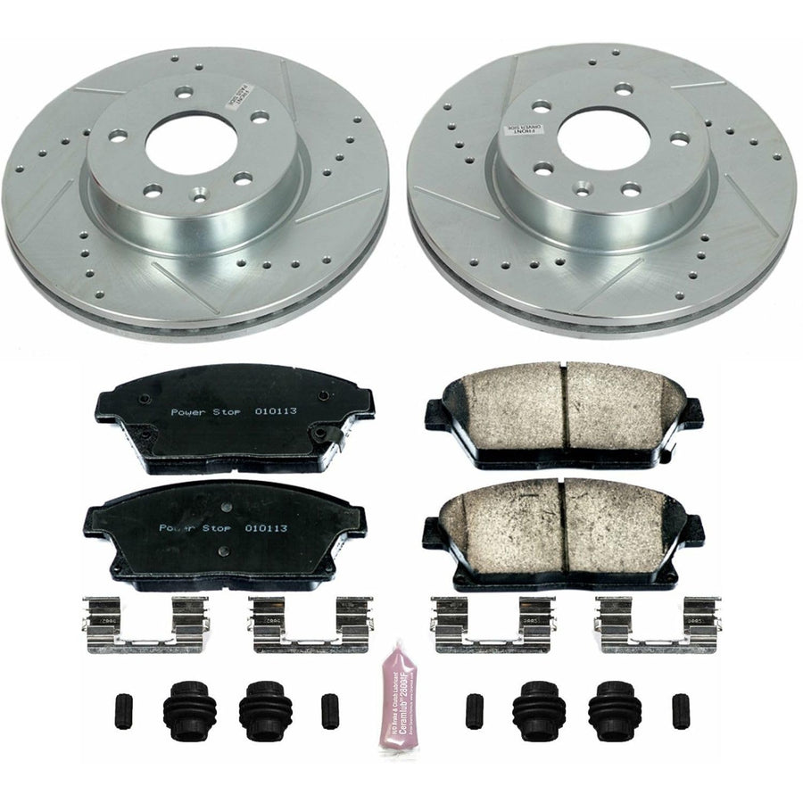 Power Stop K6386 Z23 Carbon Fiber Brake Pads with Drilled & Slotted Brake Rotors Kit For Cadillac ATS 2013-2018 [Model Specific]