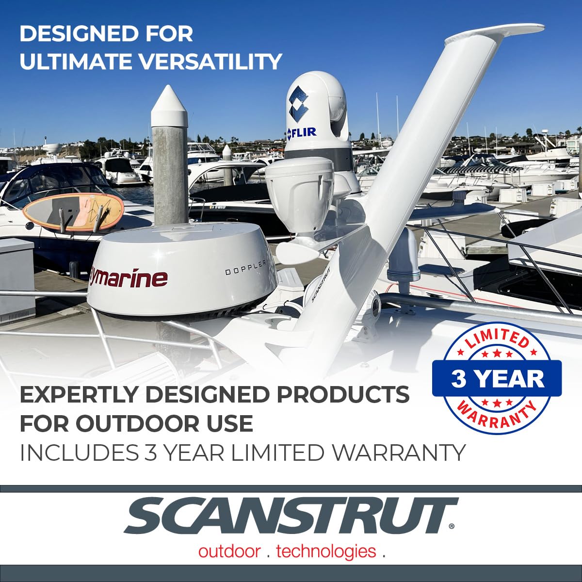 Scanstrut Tapered PTM-R1-1 Radar Mast for Lights, Cameras, GPS/VHF Antenna, and Raymarine, Garmin, Navico BR24/3G/4G Radomes