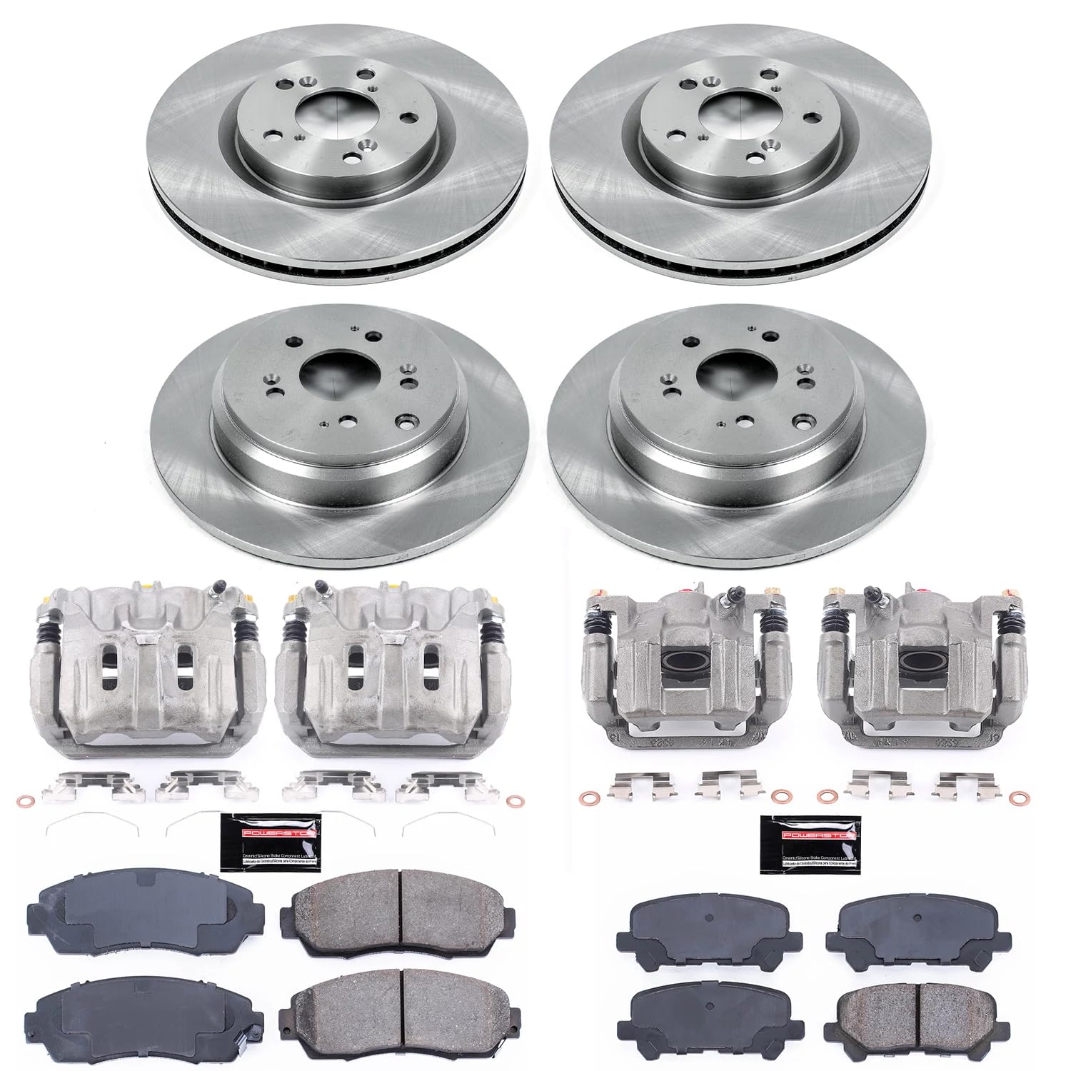 Power Stop Autospecialty KCOE5858 Front & Rear Caliper Brake Kit- Brake Rotors, Ceramic Brake Pads and Brake Calipers For Honda Odyssey 2011-2014 [Model Specific]