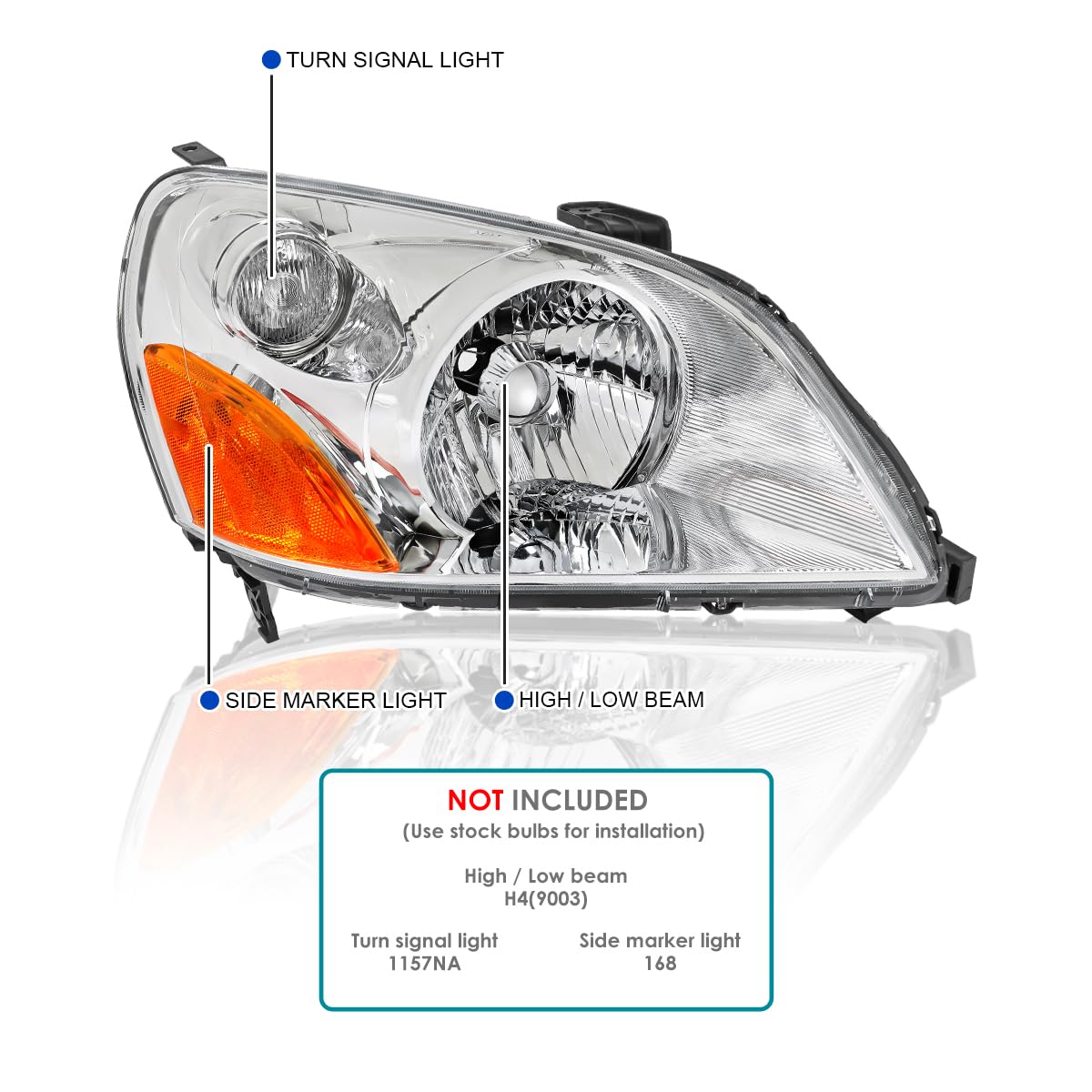 Chrome Headlights SPEC-D TUNING Compatible with 2003-2005 Honda Pilot, Left + Right Pair Headlamps Assembly