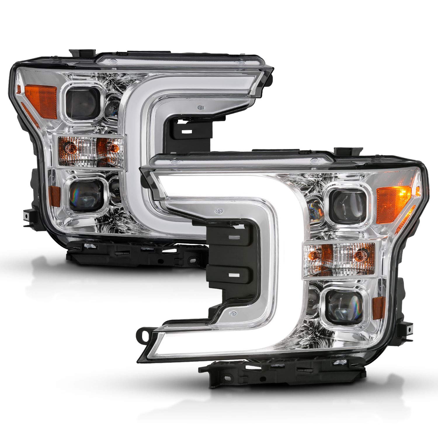 FORD F-150 ANZO USA 18-19 LED PROJECTOR PLANK STYLE SWITCHBACK HEADLIGHTS CHROME AMBER