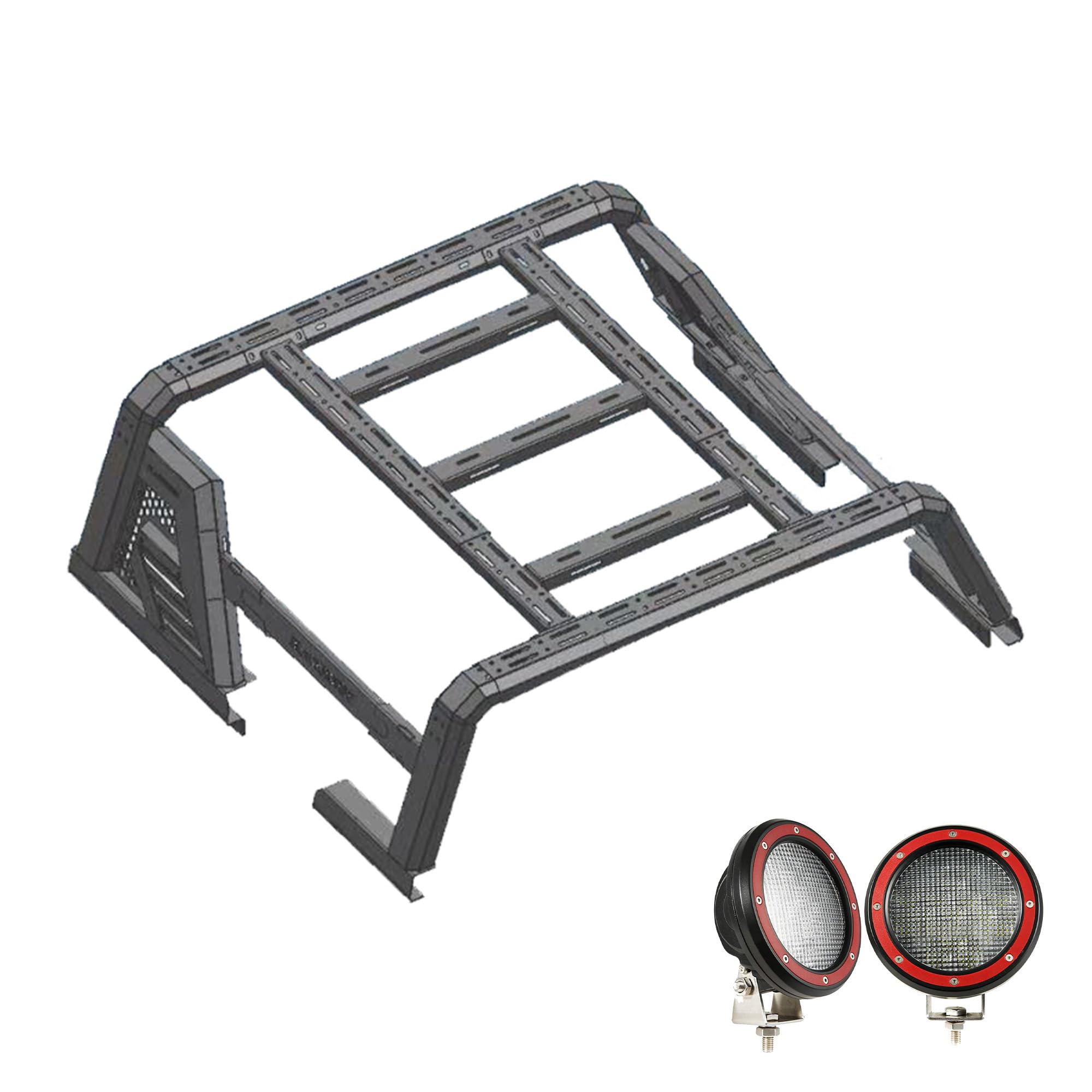 Armour II Black Horse Roll Bar W/Overland Kit Black Compatible with 14-22 Chevry Silverado 1500|14-24 GMC Sierra 1500|15-24 Ford F-150|15-24 Ram 1500|07-24 Tundra-AR2-01BOV1-PLFR