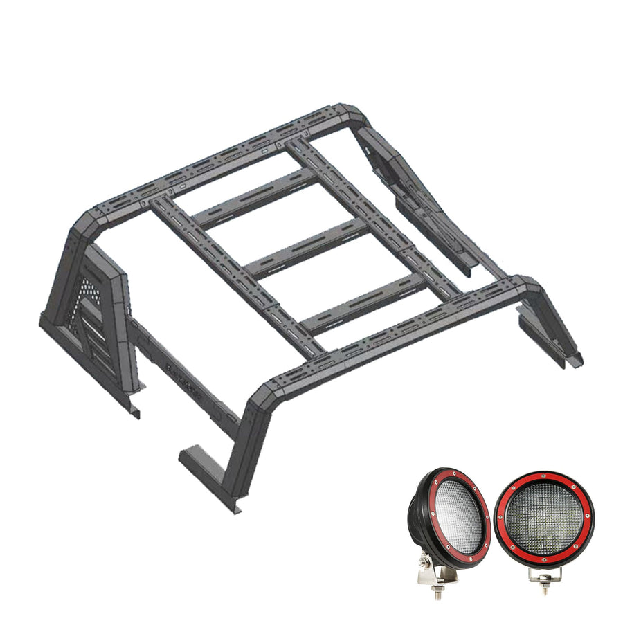 Armour II Black Horse Roll Bar W/Overland Kit Black Compatible with 14-22 Chevry Silverado 1500|14-24 GMC Sierra 1500|15-24 Ford F-150|15-24 Ram 1500|07-24 Tundra-AR2-01BOV1-PLFR