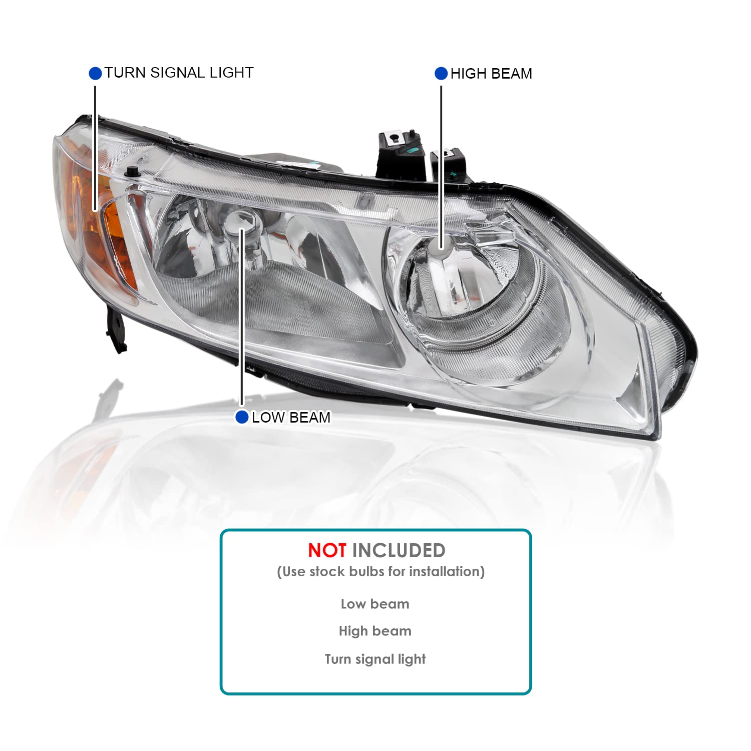 Chrome Headlights SPEC-D TUNING Compatible with 2006-2011 Honda Civic 4Dr Sedan