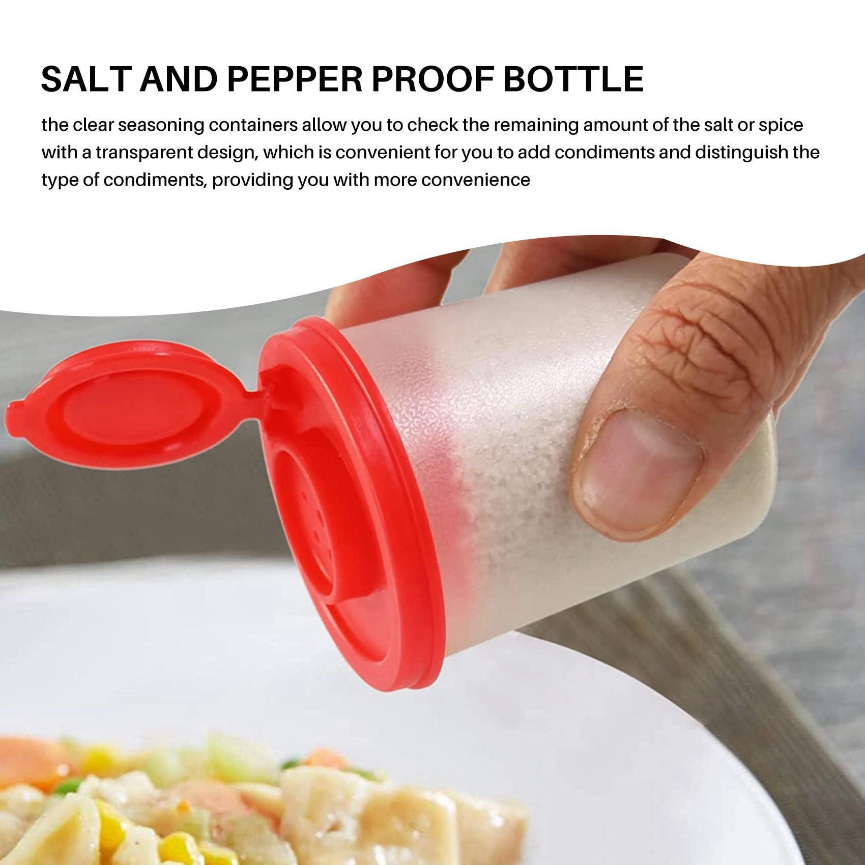 24 Pieces Bdfhjln Salt and Pepper Shakers A Moisture Proof Salt Shakers with Red Lids Plastic Airtight Lids Dispenser Jars