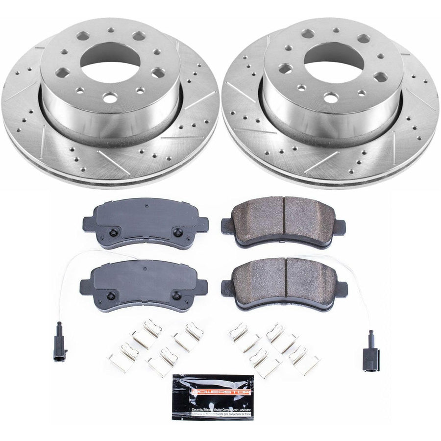 Power Stop K7313 Z23 Carbon Fiber Brake Pads with Drilled & Slotted Brake Rotors Kit Rear