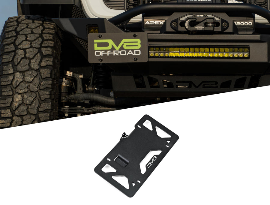 DV8 Offroad Quick Release Universal D-Ring License Plate Mount | Quickly Removes for Extra Clearance When Off-Road | Mounts to Aftermarket & Off-Road Bumpers w/ 1" Diameter D-Ring Mounts | Steel
