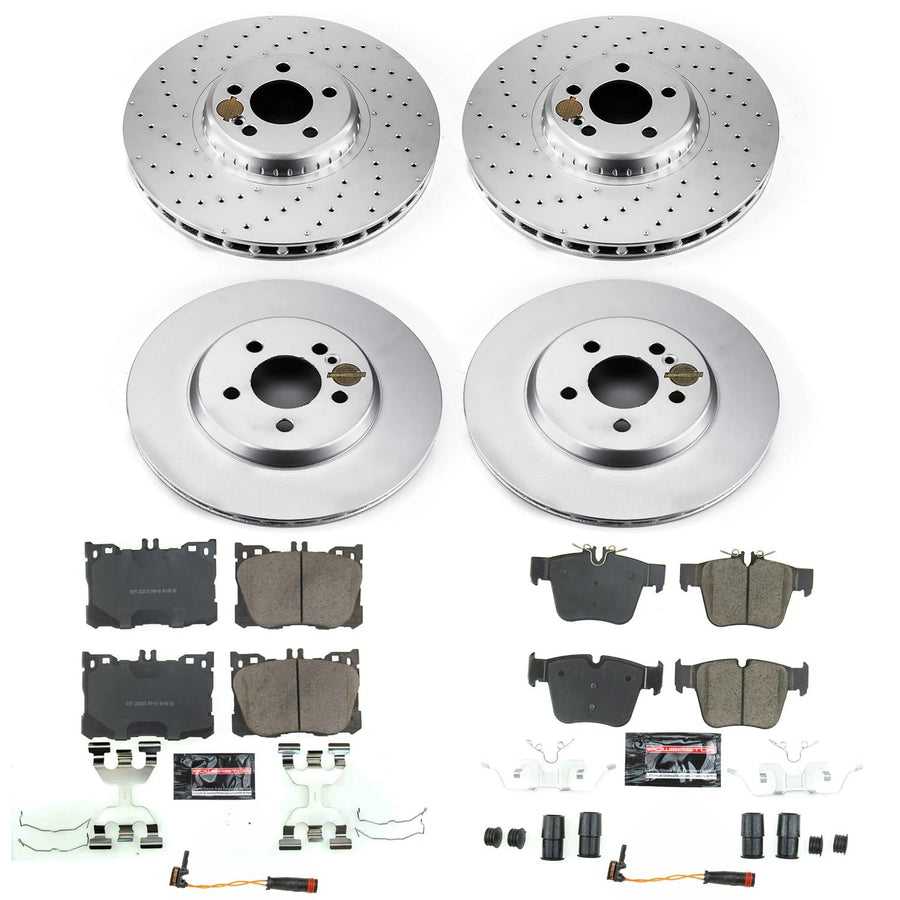 Power Stop Z23 Coated Rotor Kit CRK7985 Front and Rear, Carbon Ceramic Brake Pads