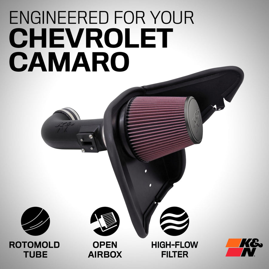 Cold Air Intake System K&N: High-Flow Air Filter, Increase Performance & Acceleration: Compatible with 2010-2015 Chevrolet: Camaro SS, 63-3074