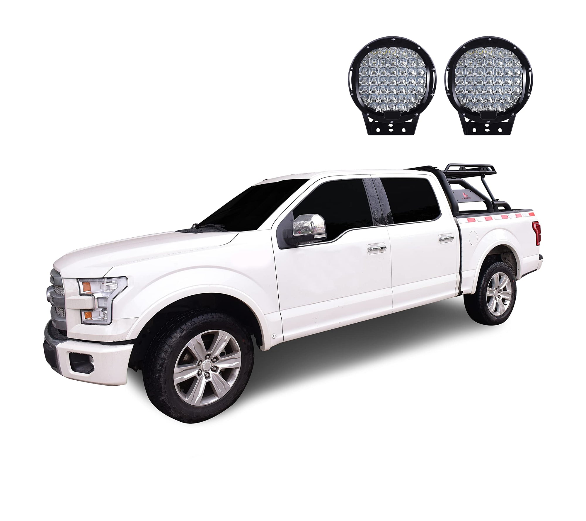 Modular Black Universal ROLL BAR for 1/2 TON Trucks (GM Silverado 14+/Ford F150 15+/Dodge RAM 15+) with Full Size Cargo Basket(with RED Brake Light)