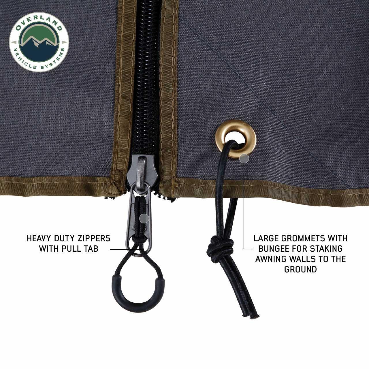 Overland Vehicle Systems Nomadic 180 LTE HD Awning Wall with Windows and Door fits OVS 180 LTE Awning (Sold Separately) | 280G Poly Cotton Ripstop Material | Stakes & Tension Straps Included
