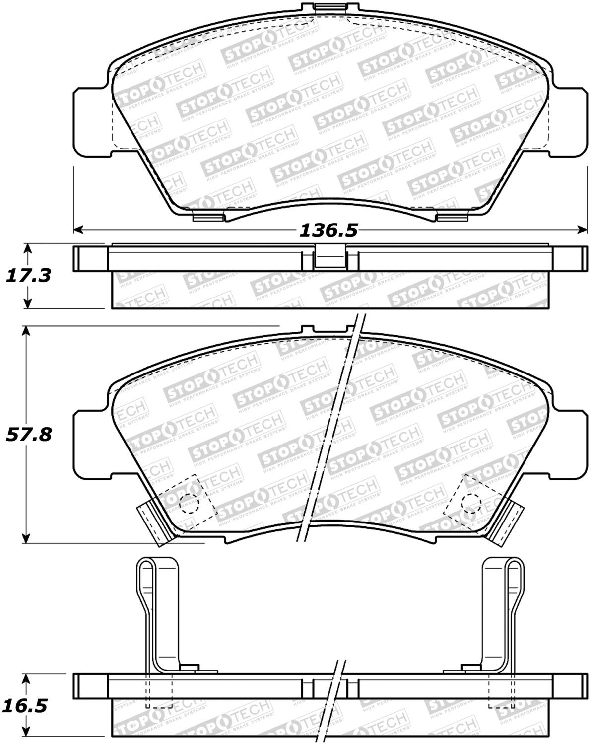 Front StopTech 308.06211 Brake Pads with Shims and Hardware Street