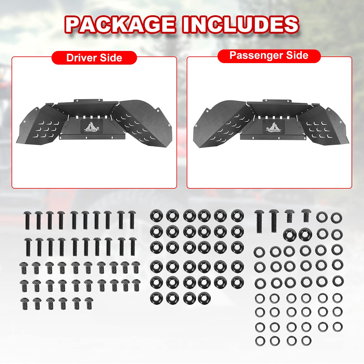 Rear Inner Fender Liners Kit WOLFSTORM for 2019-2026 Jeep Gladiator JT Rear Inner Fender Flares Pair, Black Q235A Steel, Rustproof Coat, DIY Design, Passenger and Driver Side(Rear)