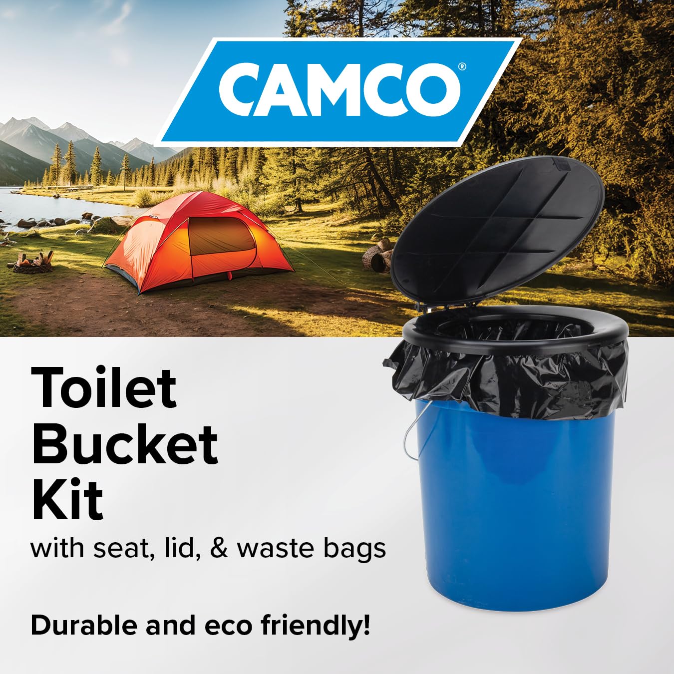 Portable Toilet Camco Bucket with Seat & Lid – 5-Gallon Camping Toilet with Bag Liners & Carry Handle – Lightweight, Easy to Clean, Durable – Ideal for Outdoor, RV, Hunting & Emergency Use (41549)