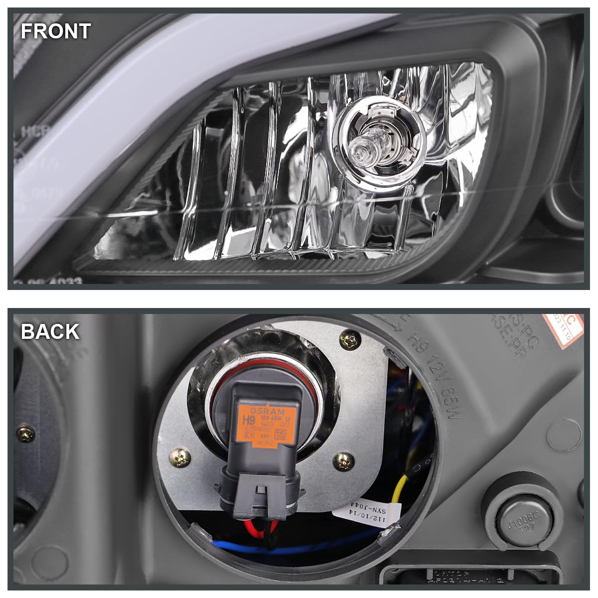 Switchback SPEC-D TUNING Black Sequential LED Tube Projector Headlights Compatible with 2012-2014 Mercedes-Benz W204 C-Class C250 C300 C350 C63, Left + Right Pair Headlamps Assembly