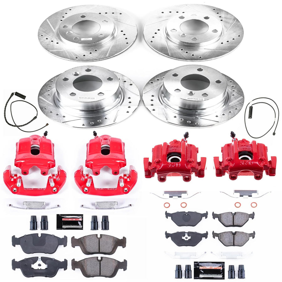 Power Stop KC500 Evolution Sport Caliper Kit-Drilled/Slotted Rotors, Carbon Ceramic Brake Pads, Front and Rear Calipers and 1 Front & 1 Rear Sensor Wires