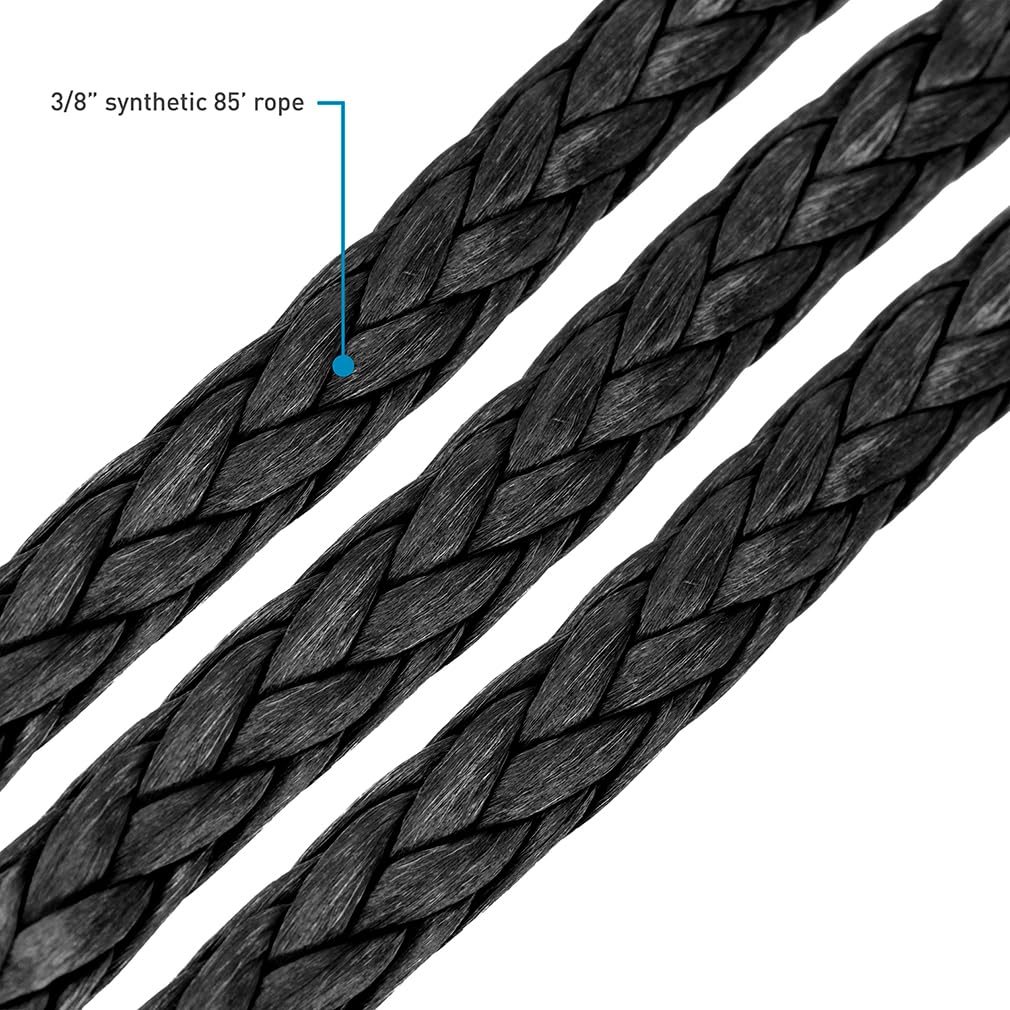 Off-Road Borne Replacement Synthetic Winch Rope 3/8" x 85ft Black