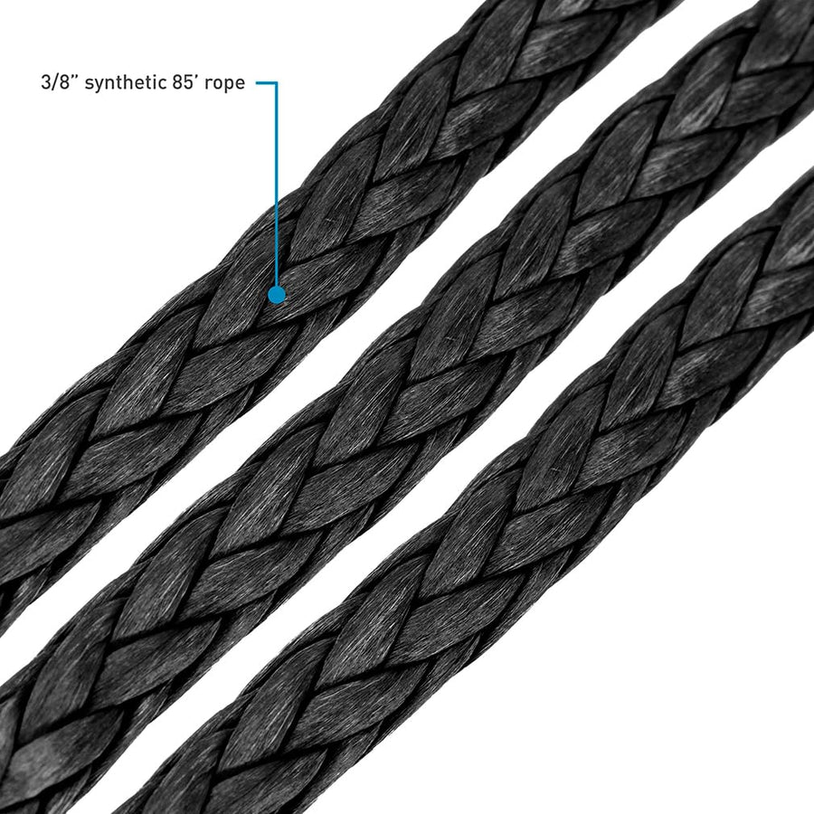 Off-Road Borne Replacement Synthetic Winch Rope 3/8" x 85ft Black