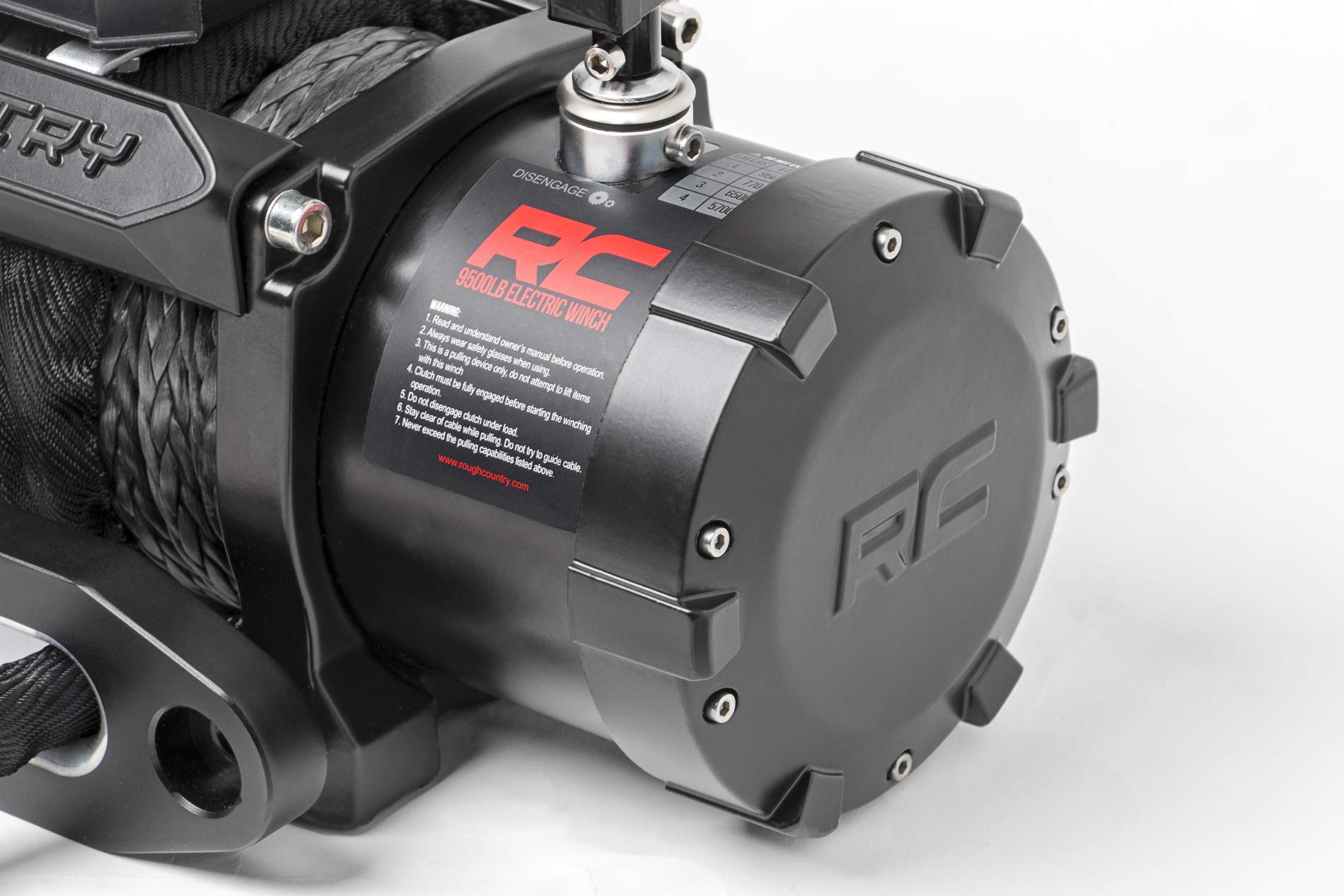 PRO Series Rough Country 9,500LB Winch with Synthetic Rope - 12V Waterproof 5.5HP Electric Winch for Jeeps, Trucks, Off Road Recovery Winch with Remote