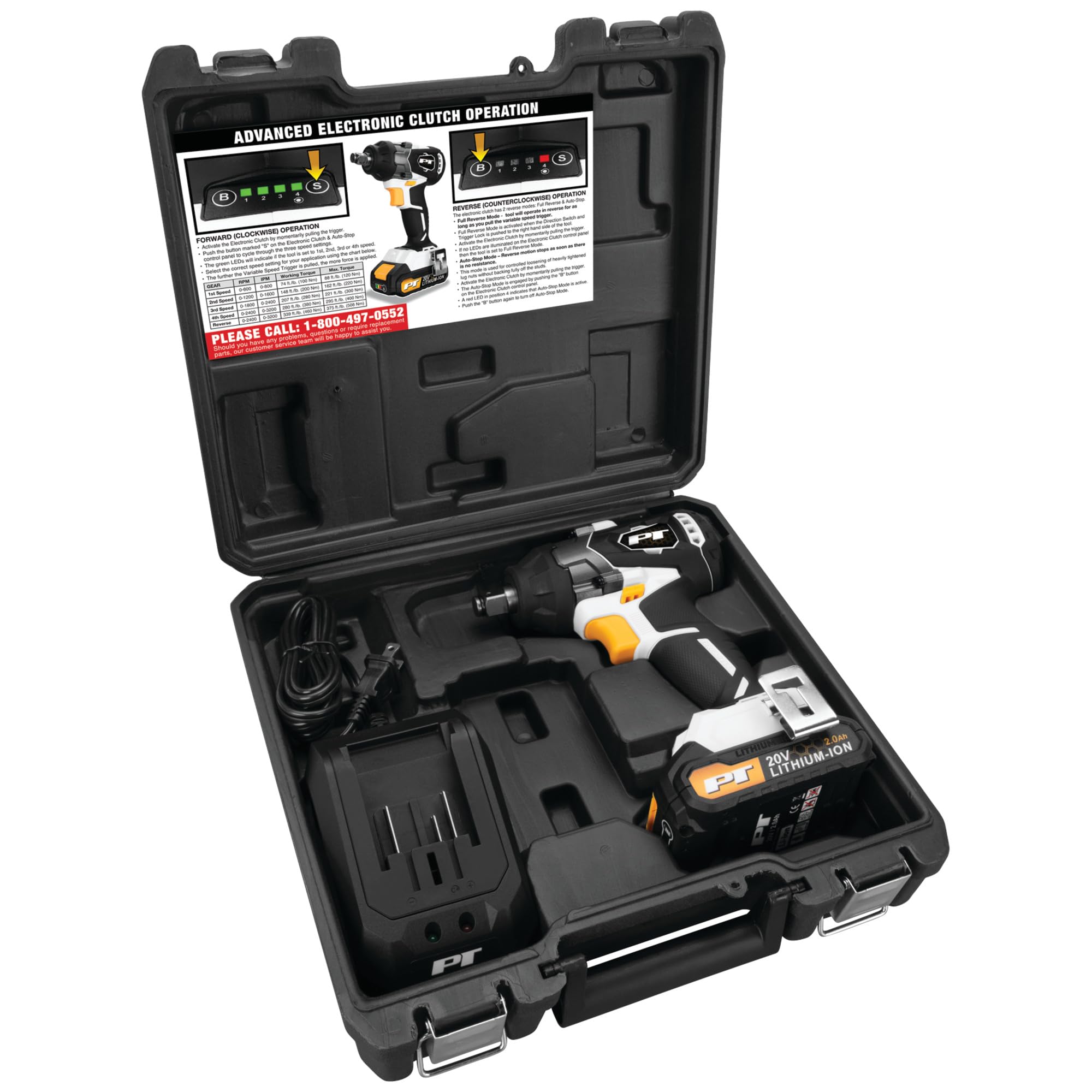 20V Li-Ion Performance Tool W7720 1/2-Inch Brushless Impact Wrench: 295 ft-lb Torque, 4-Speed Torque Settings, Auto-Stop Function, Reversible, LED Light, Quick Charger, White/Black