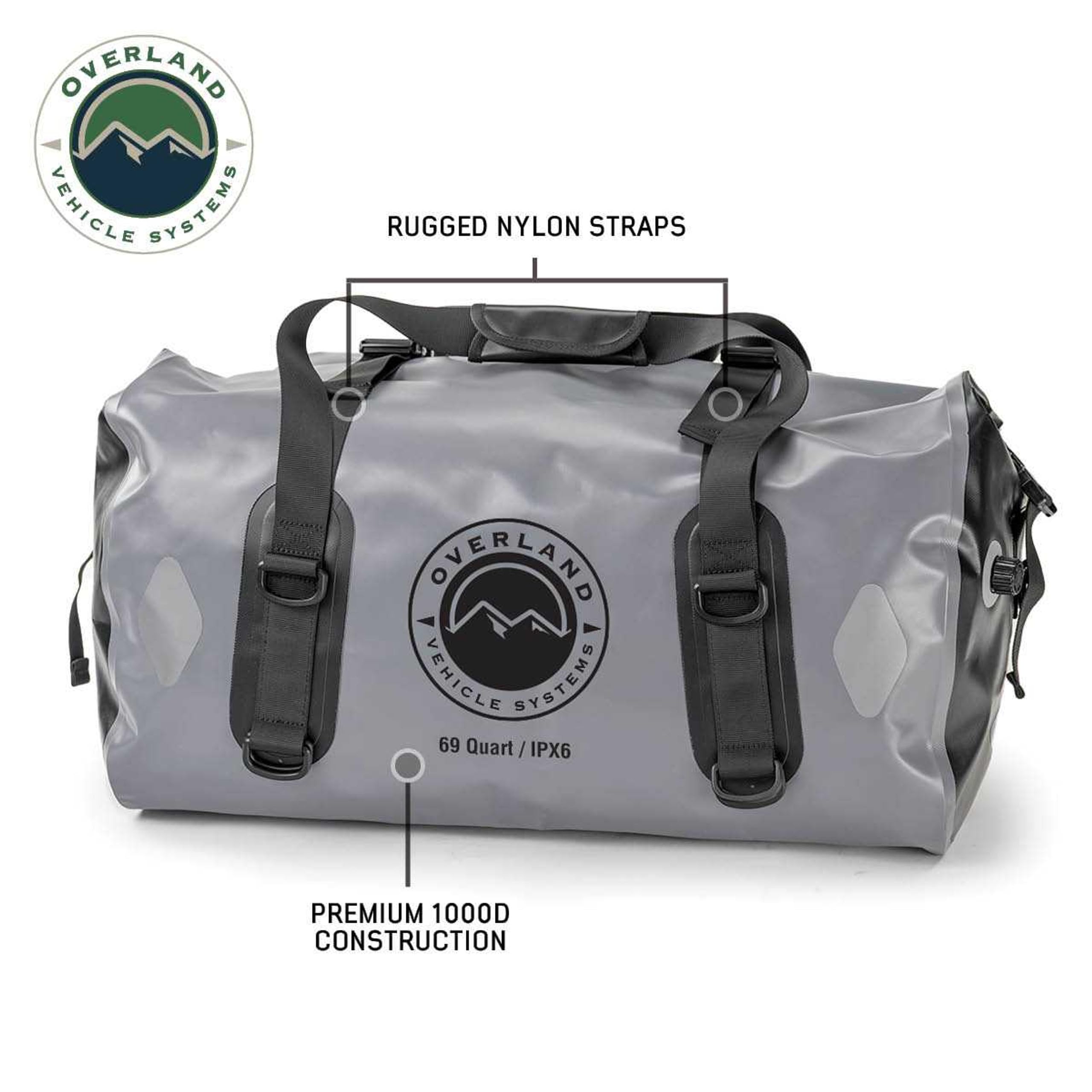 Overland Vehicle Systems Dry Storage Bags Portable (69 Quart Capacity) - Premium 1000D Construction - IPX6 Rated Waterproof Dry Bag - Heavy Duty Buckles with Robust Nylon Straps