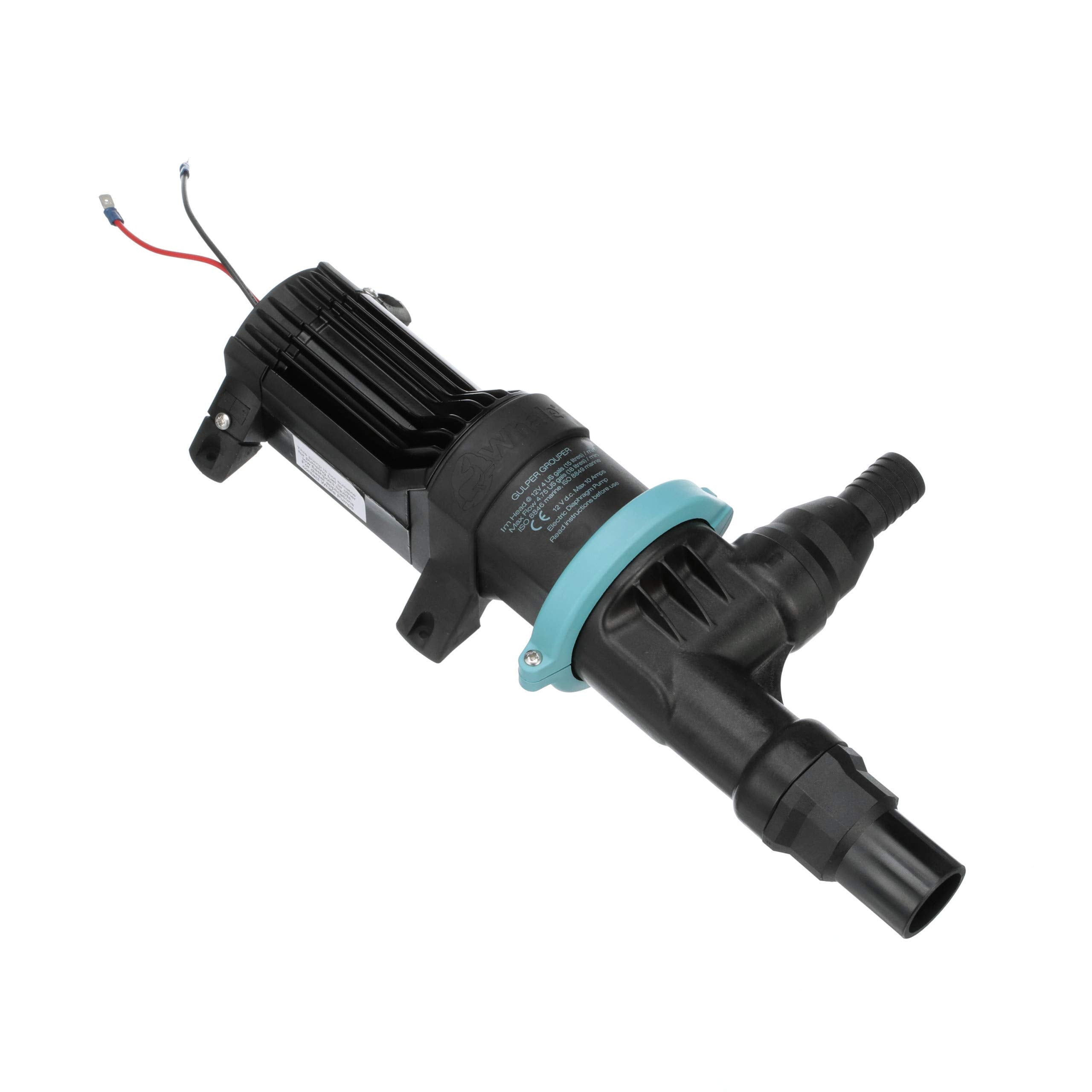 Whale BP4772 Mk 3 Gulper Grouper Fishbox Discharge Pump, Evacuation Pump for Fishbox, Livewell or Baitwell, 12V DC, 10 Amps, 1 Inch/1 ½ Inch Hose Connections, 4.22 GPM Flow Rate, Black/Blue, 12-volt