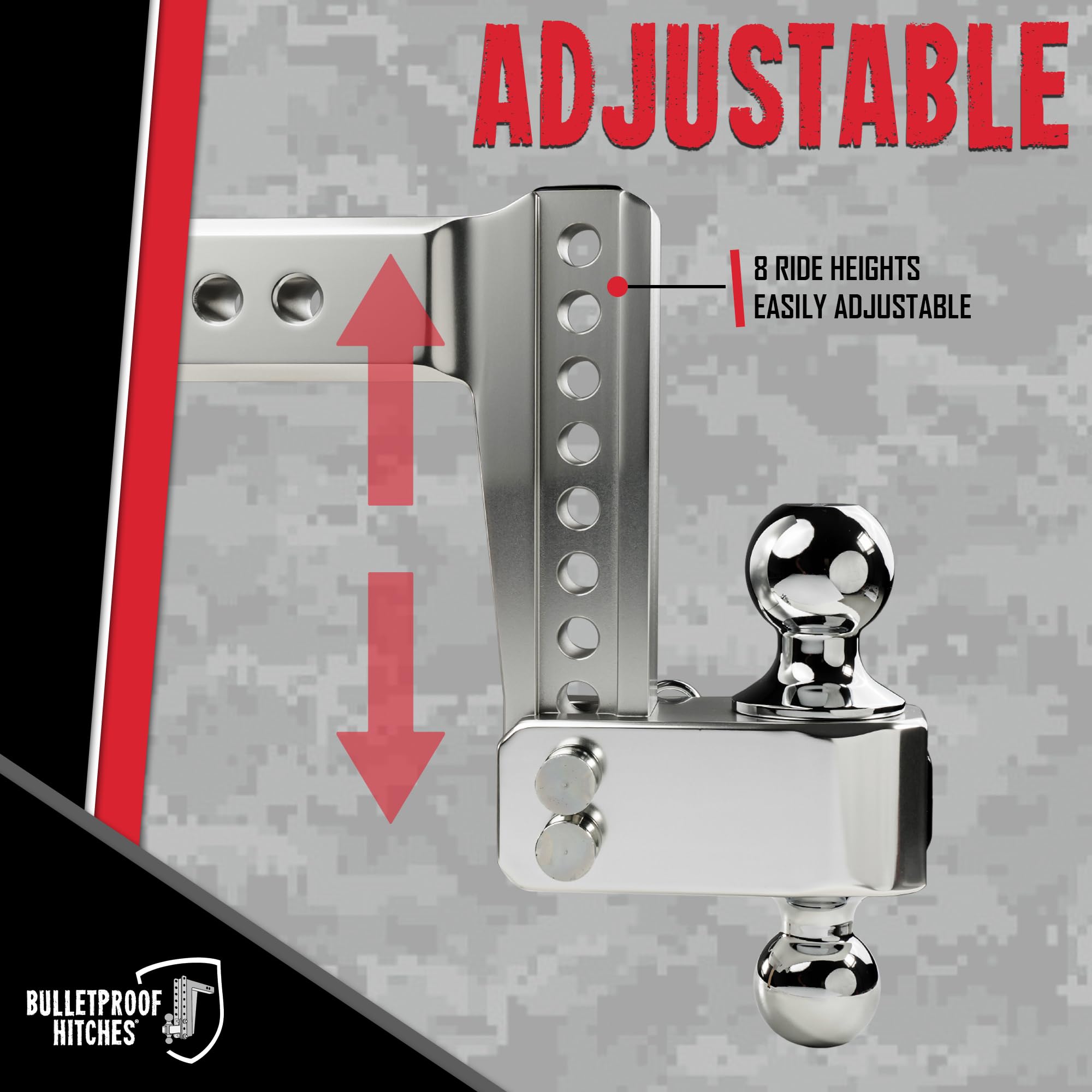 2.5" Aluminum BulletProof Hitches - Trailer Hitch (14,000 lb. Rating) - Adjustable Hitch with 6" Drop/Rise and 2" & 2-5/16" Dual Ball - Corrosion-Resistant Tow Hitch