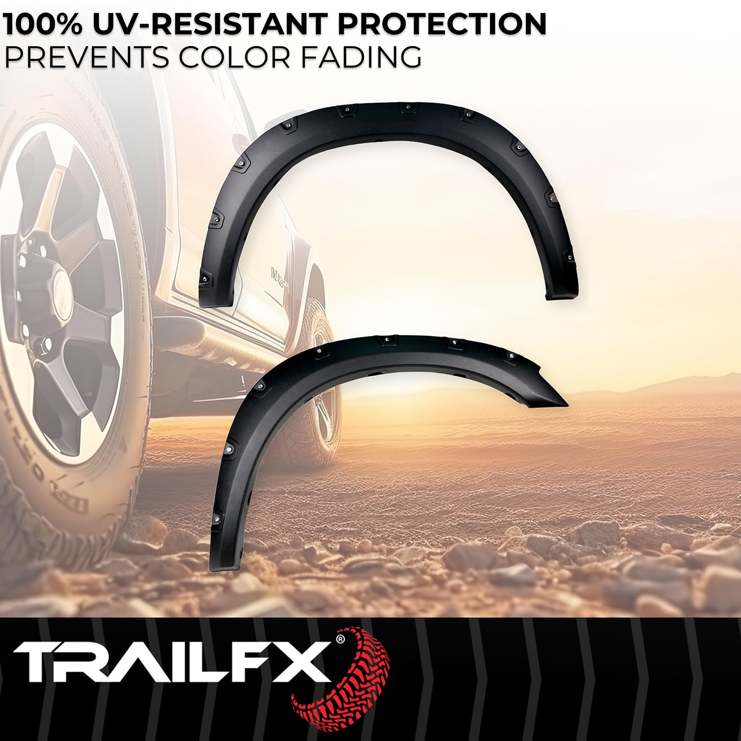 Pocket Style Fender Flares TrailFX TFD3004T for Ram 2500 2011-2018 - Black Textured Paintable Polypropylene, Set of 4 with Stainless and Black Steel Rivets