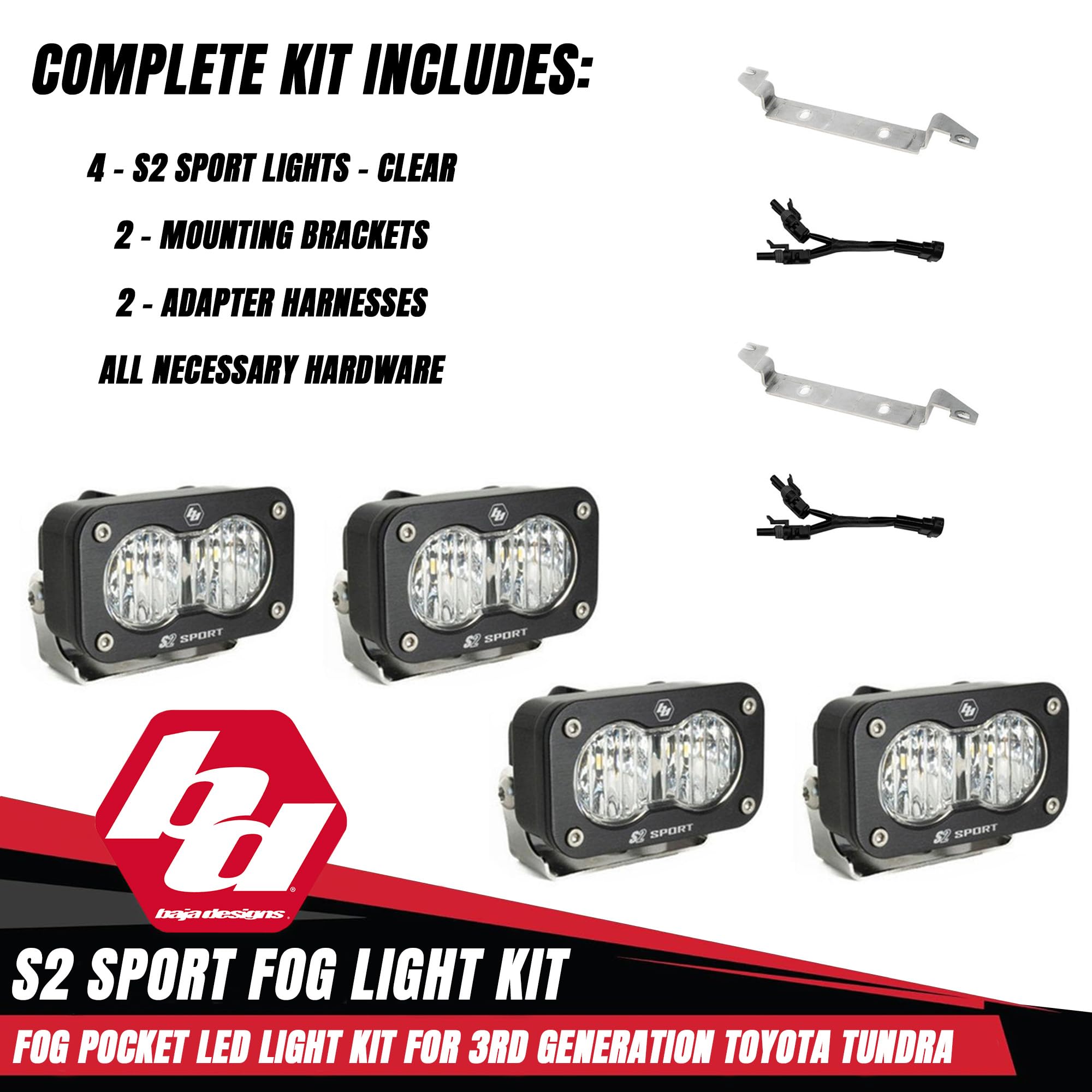 Baja Designs S2 Dual Sport LED Fog Pocket Light Kit for Toyota Tundra Truck - 4 PCS LED
