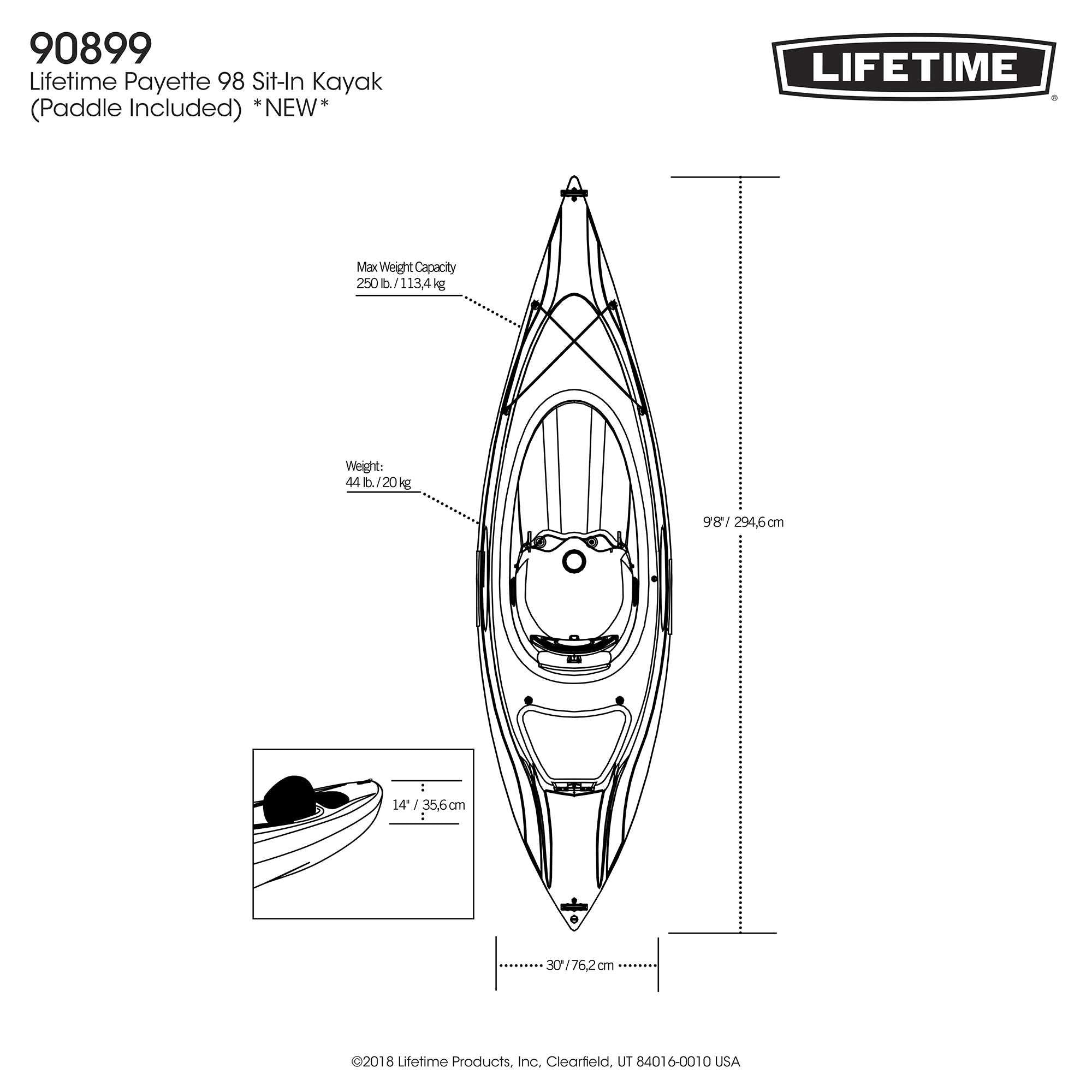 Payette 98 Lifetime Sit-in Kayak (Paddle Included)