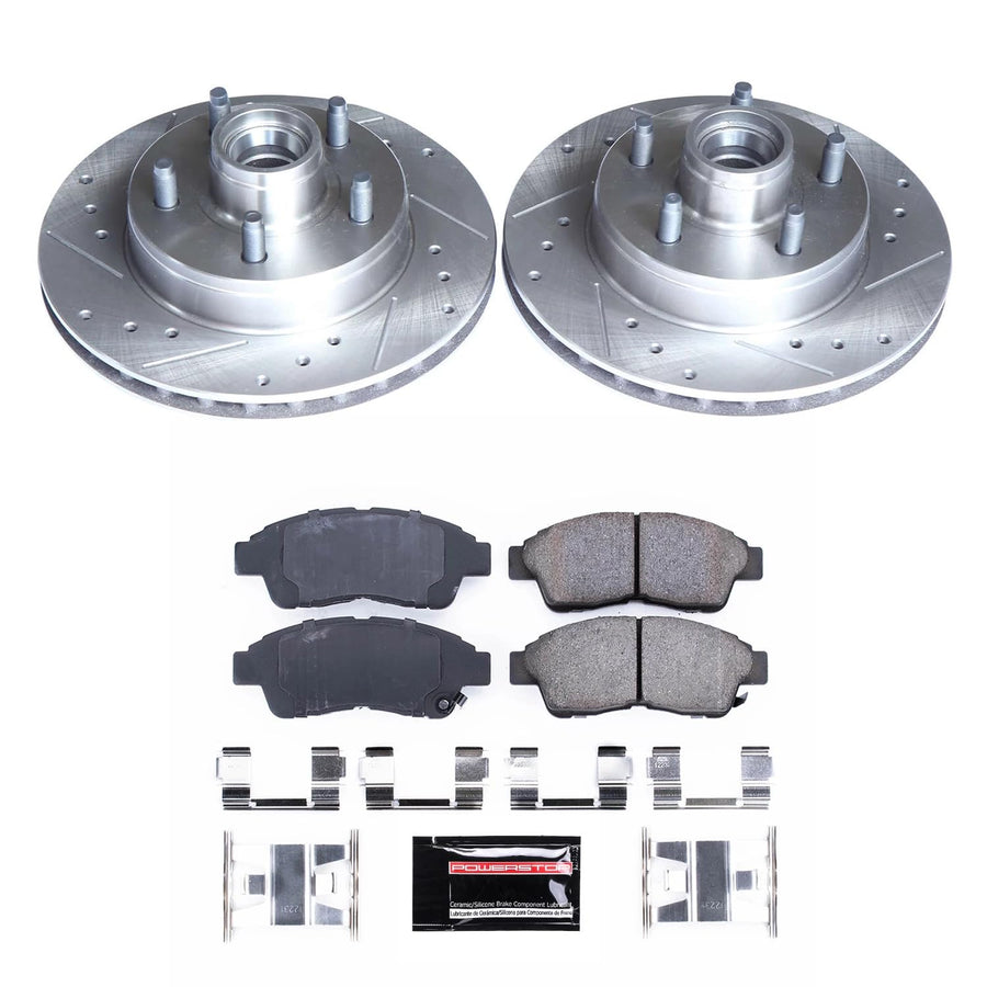Power Stop K5079 Front Brake Pads Z23 Carbon Fiber with Drilled & Slotted Brake Rotors Kit For Ford Ranger, Mazda B2300, Mazda B3000, Mazda B4000 [Model Specific]