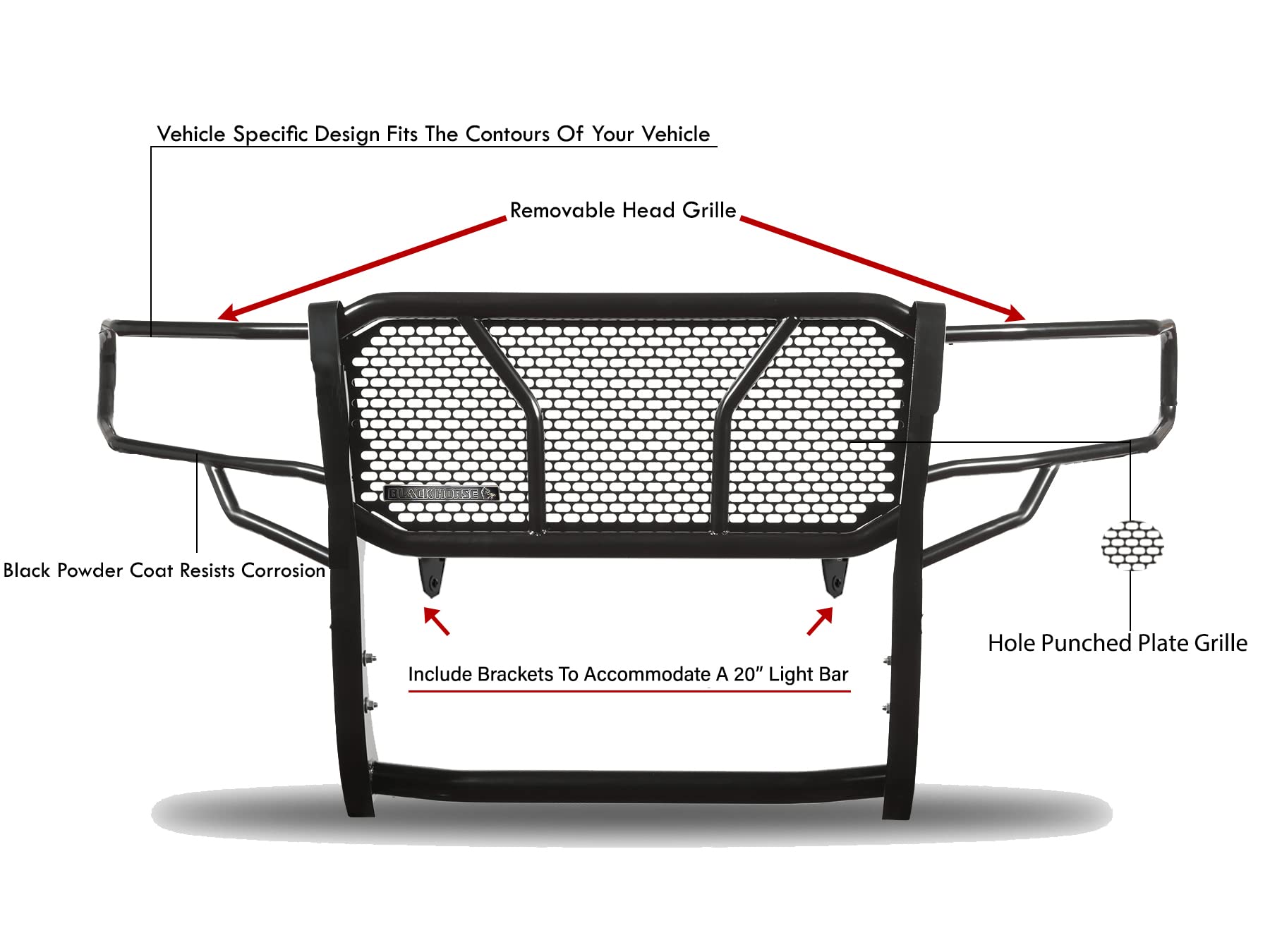 RUGGED Black Horse Heavy Duty Grille Brush Bumper Guard Modular Black Compatible with 2009-2014 Ford F-150-RU-FOF109-B